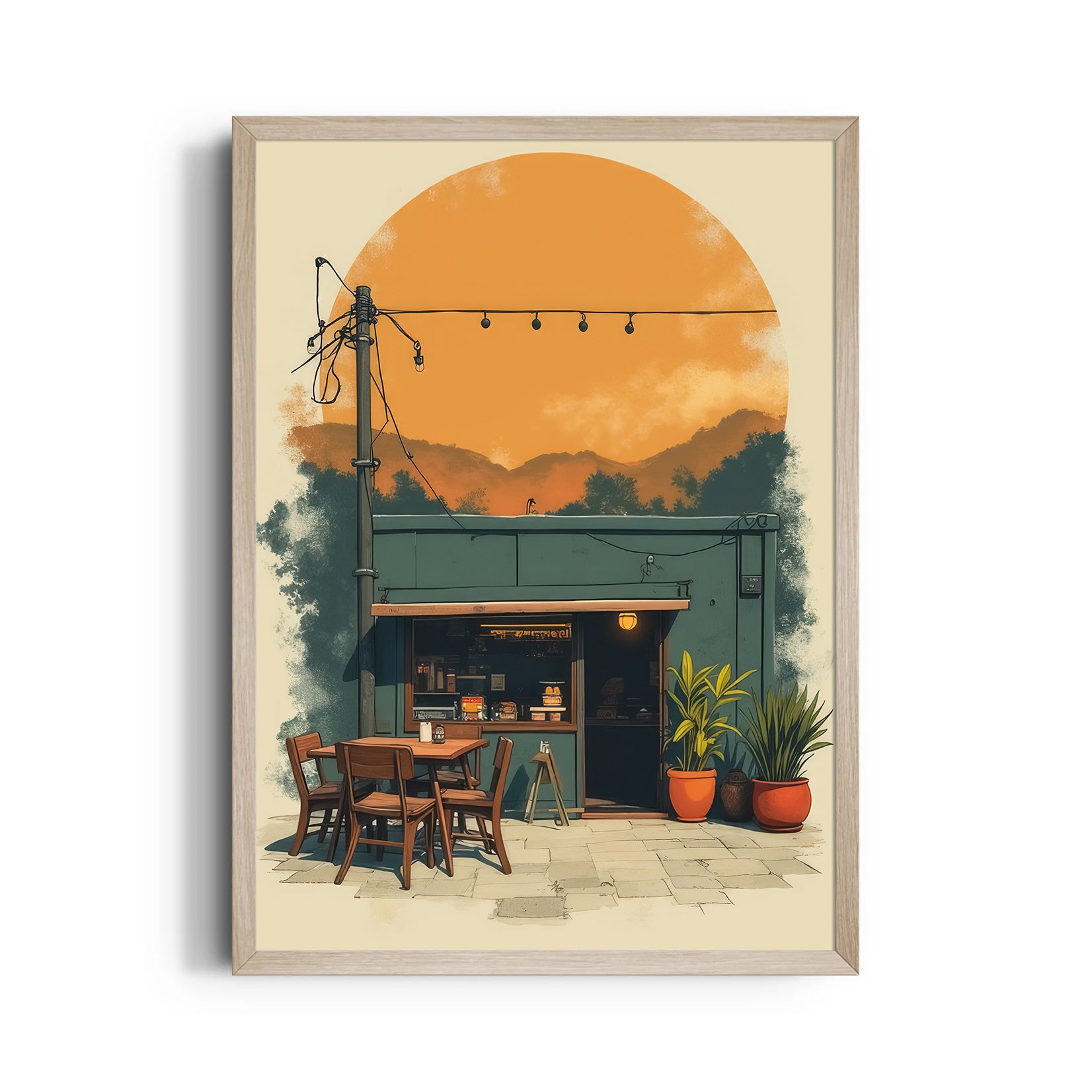 Sunset Caf?? Corner ??? Cozy Bistro Wall Art
