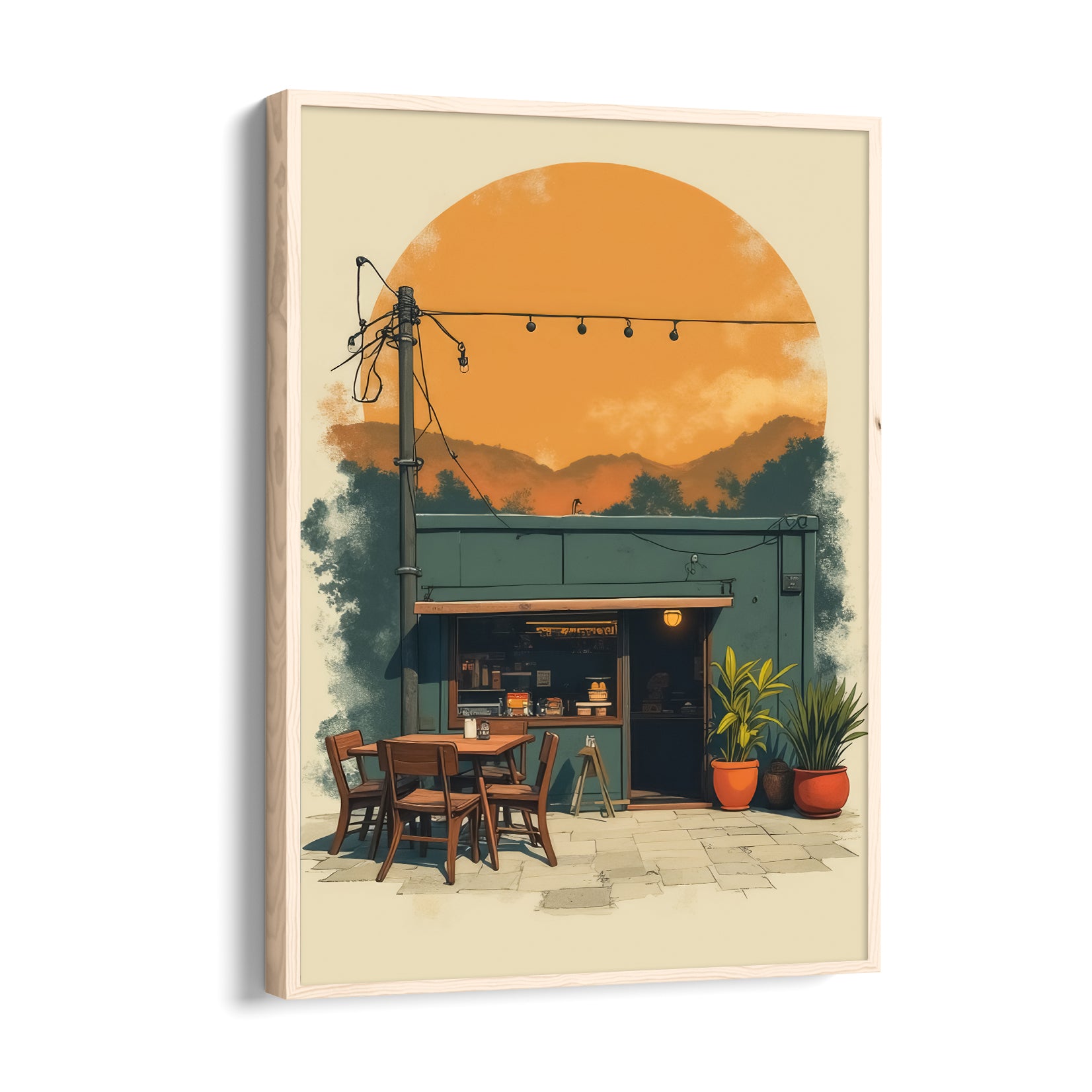 Sunset Caf?? Corner ??? Cozy Bistro Wall Art