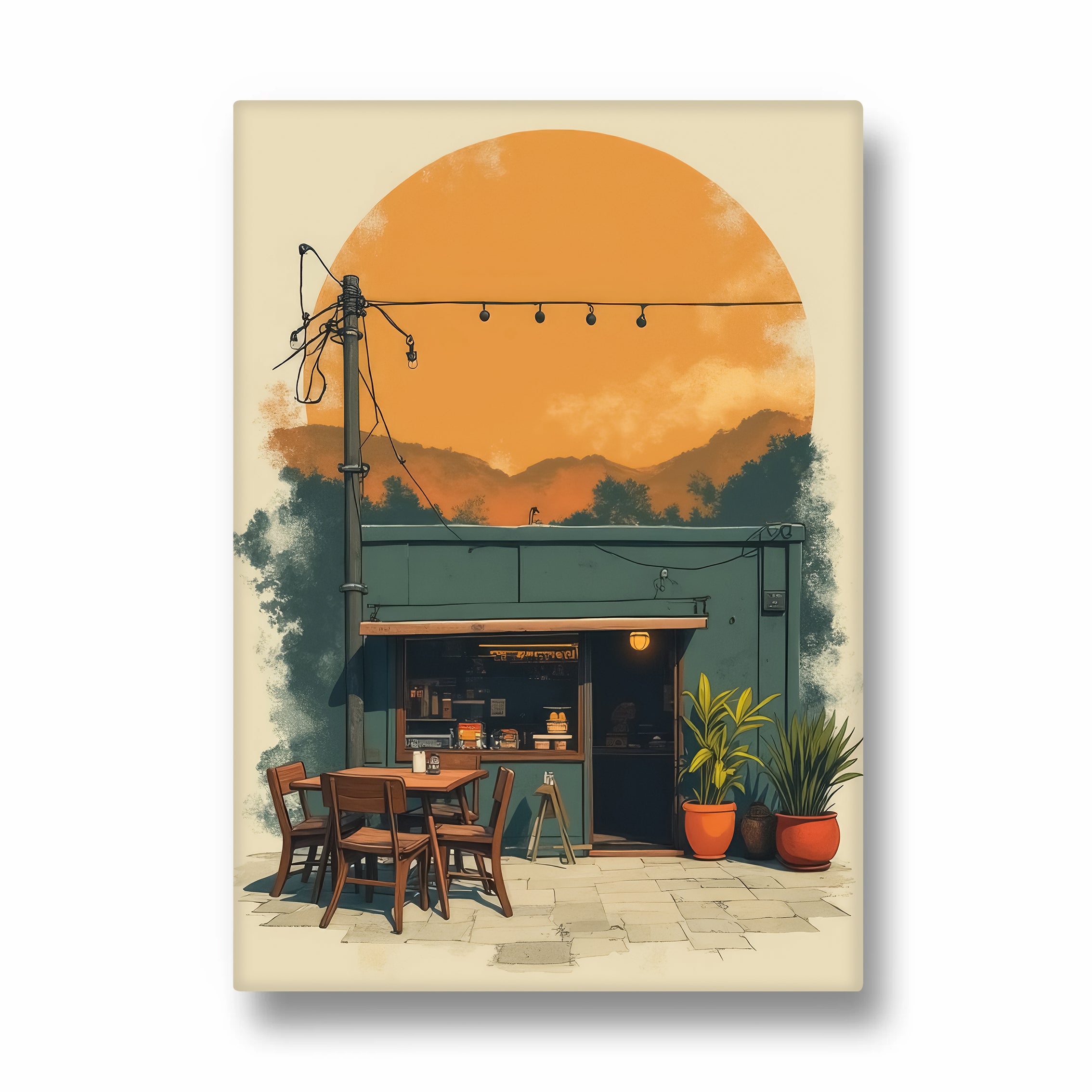 Sunset Caf?? Corner ??? Cozy Bistro Wall Art