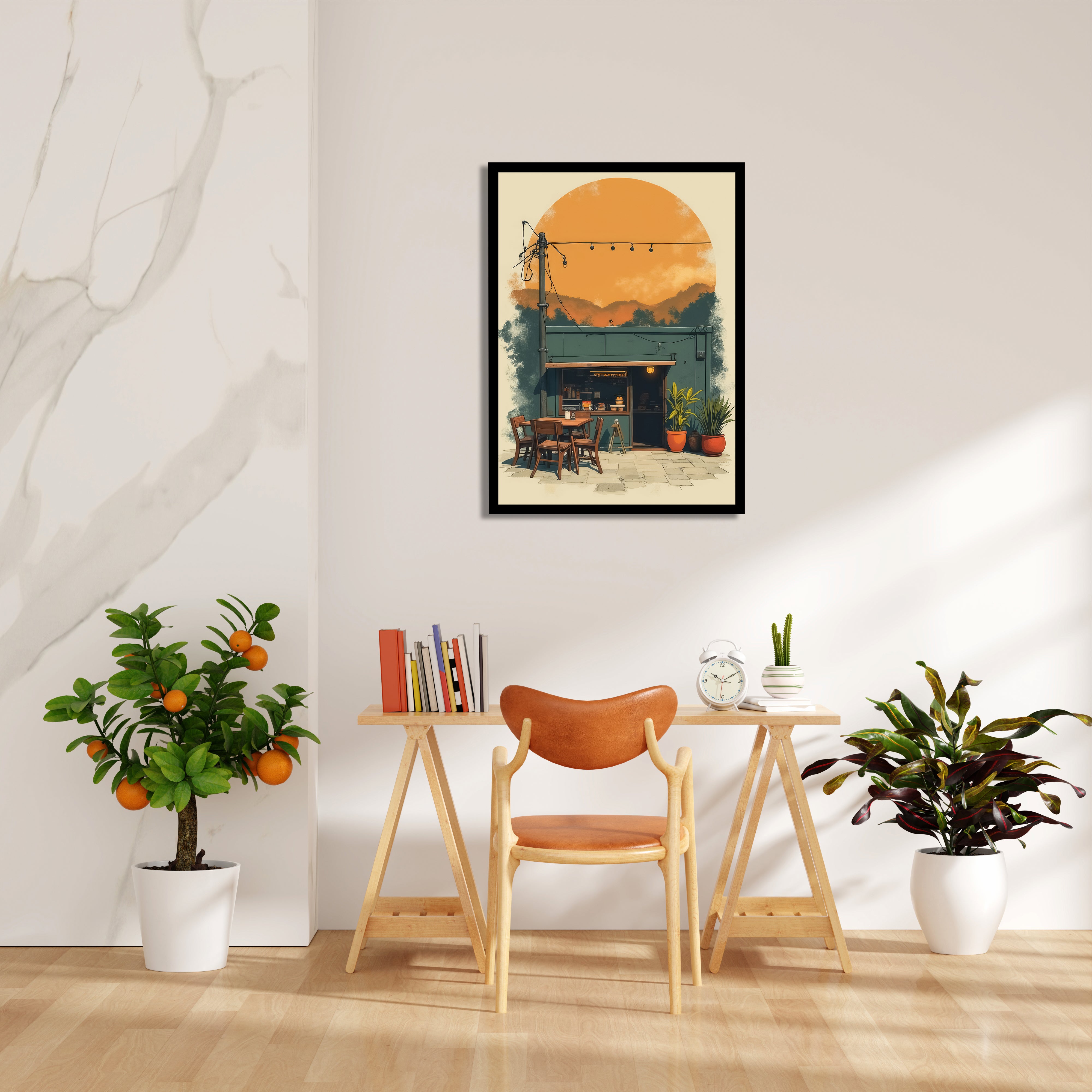 Sunset Caf?? Corner ??? Cozy Bistro Wall Art