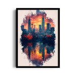 Sunset City Skyline Reflection – Modern Urban Wall Art
