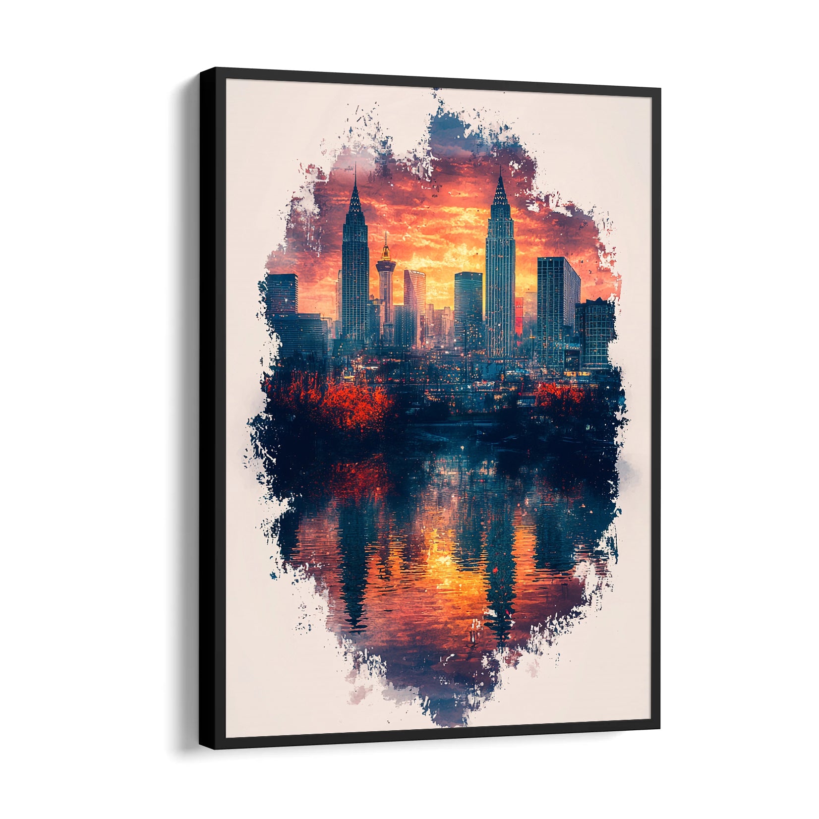 Sunset City Skyline Reflection ??? Modern Urban Wall Art