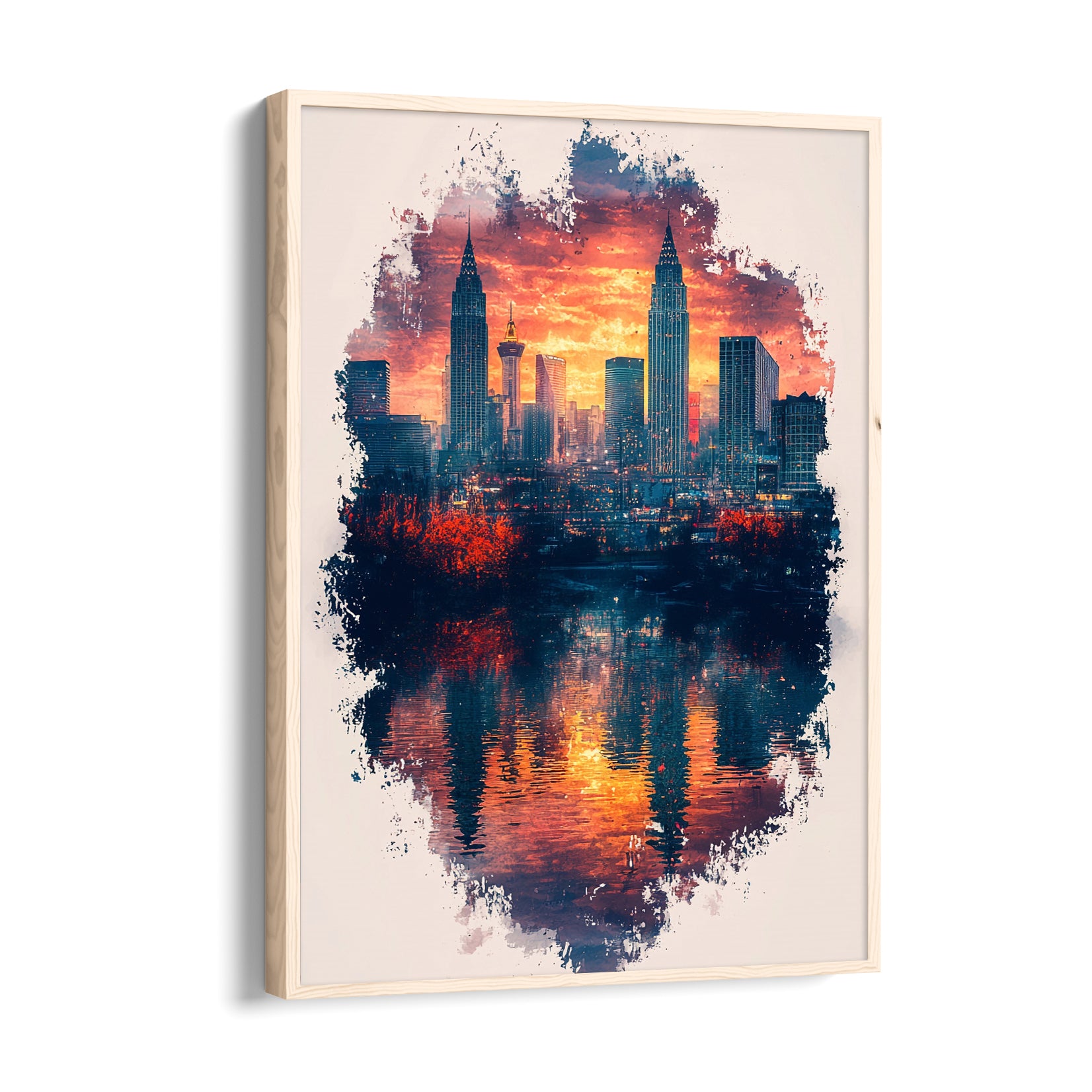 Sunset City Skyline Reflection ??? Modern Urban Wall Art