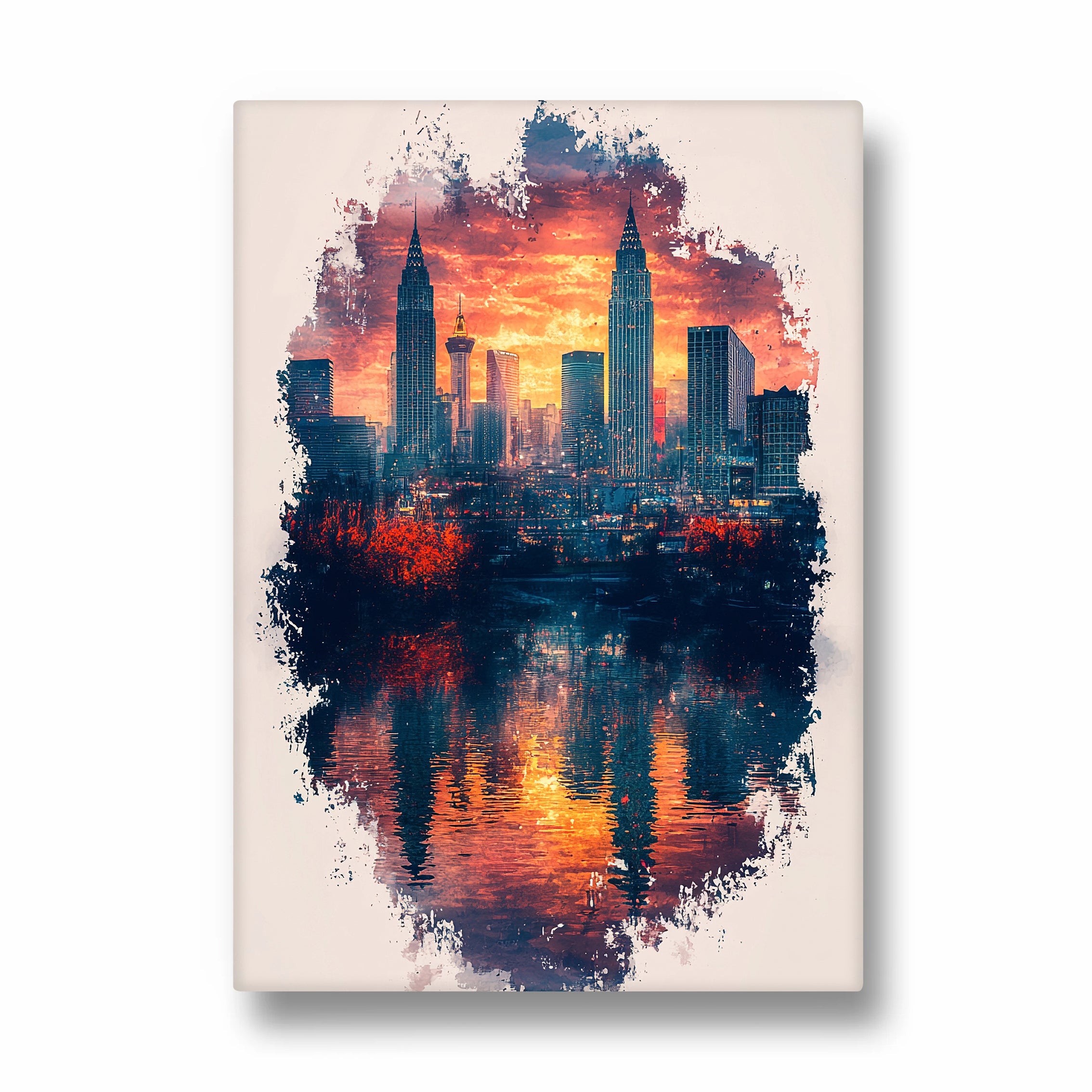 Sunset City Skyline Reflection ??? Modern Urban Wall Art