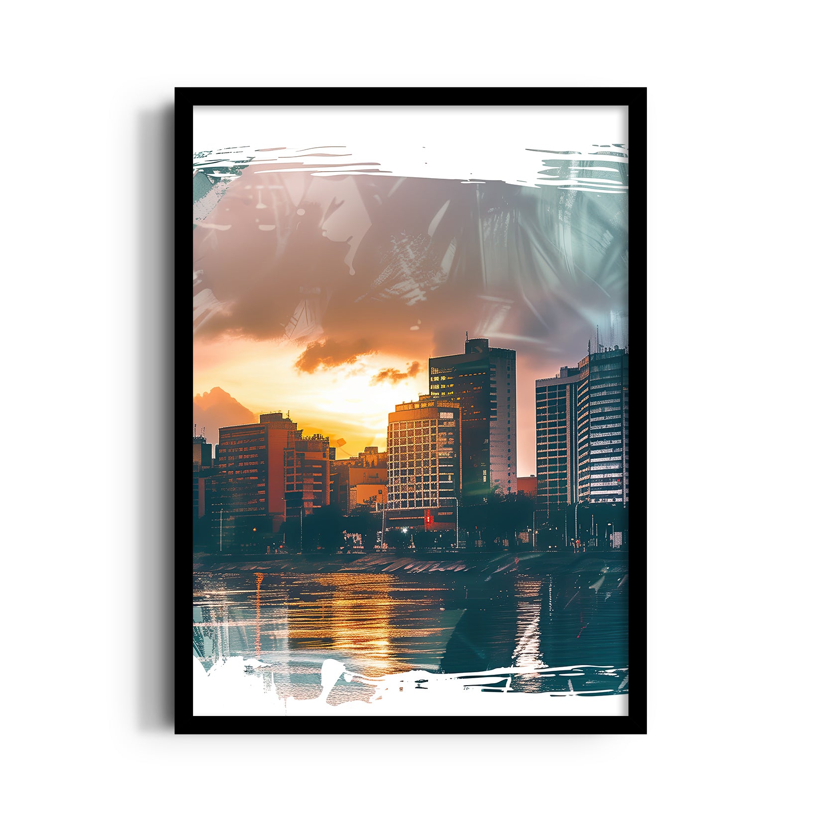 Sunset Waterfront Skyline ??? Modern Cityscape Wall Art