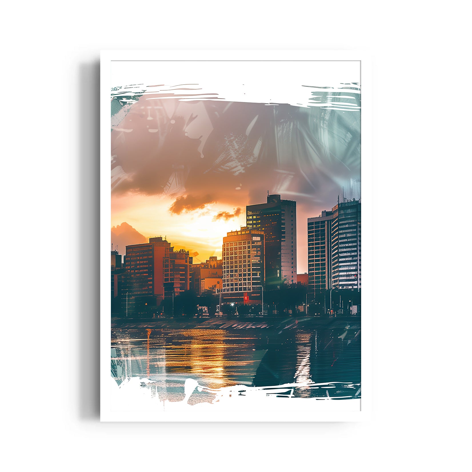 Sunset Waterfront Skyline ??? Modern Cityscape Wall Art