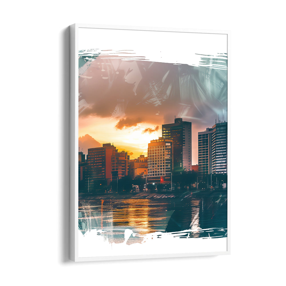 Sunset Waterfront Skyline ??? Modern Cityscape Wall Art - Pillow Fights