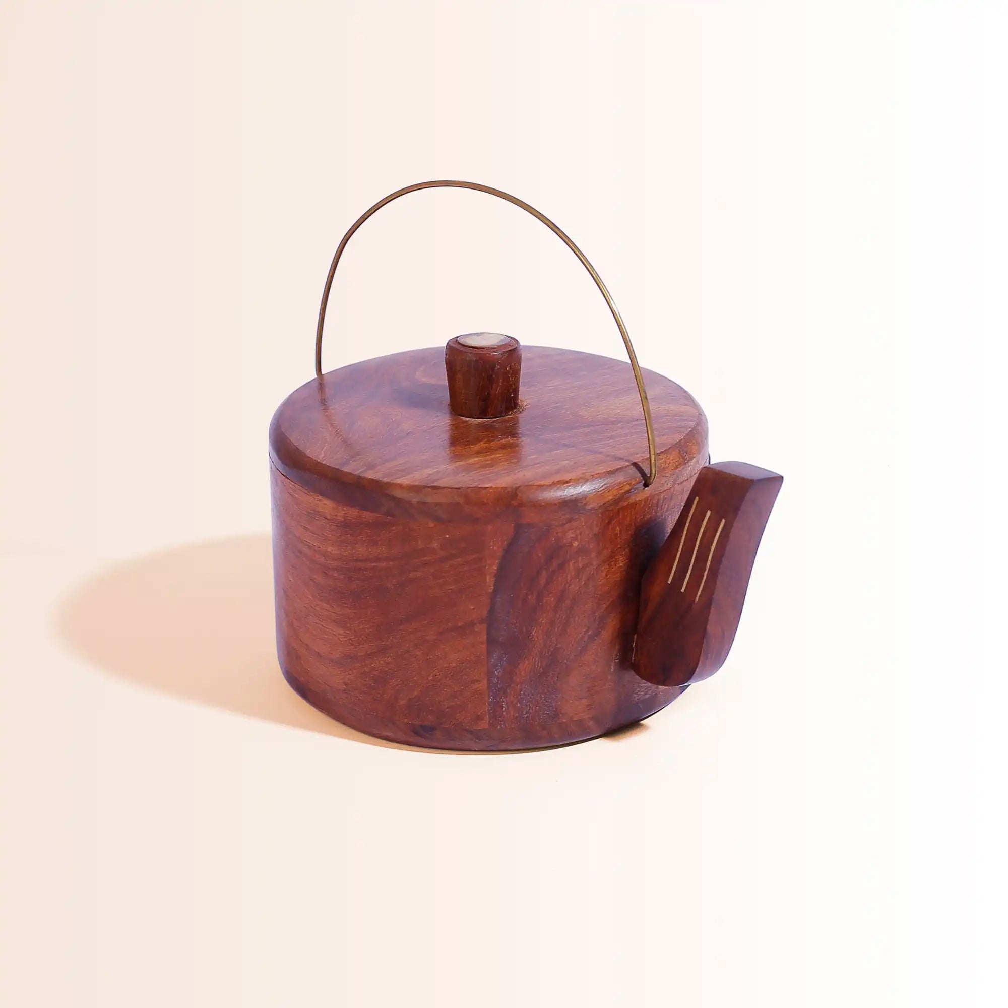 Handcrafted Sheesham Wood Teapot Coaster Set (Set of 6) | With Brass Accents