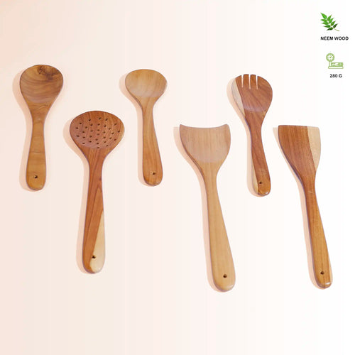 Handcrafted 6-Piece Neem Wood Kitchen Utensil Set | Antibacterial & Eco-Friendly - Pillow Fights