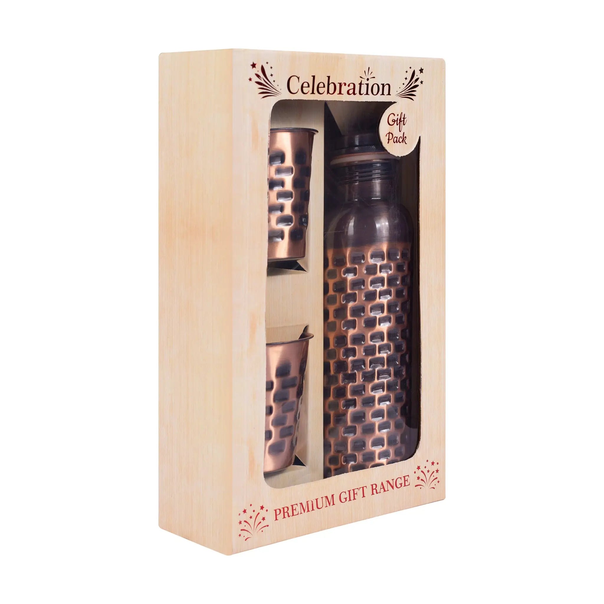 Antique Brick Pattern Copper Bottle & Tumbler Set | For Ayurvedic Health