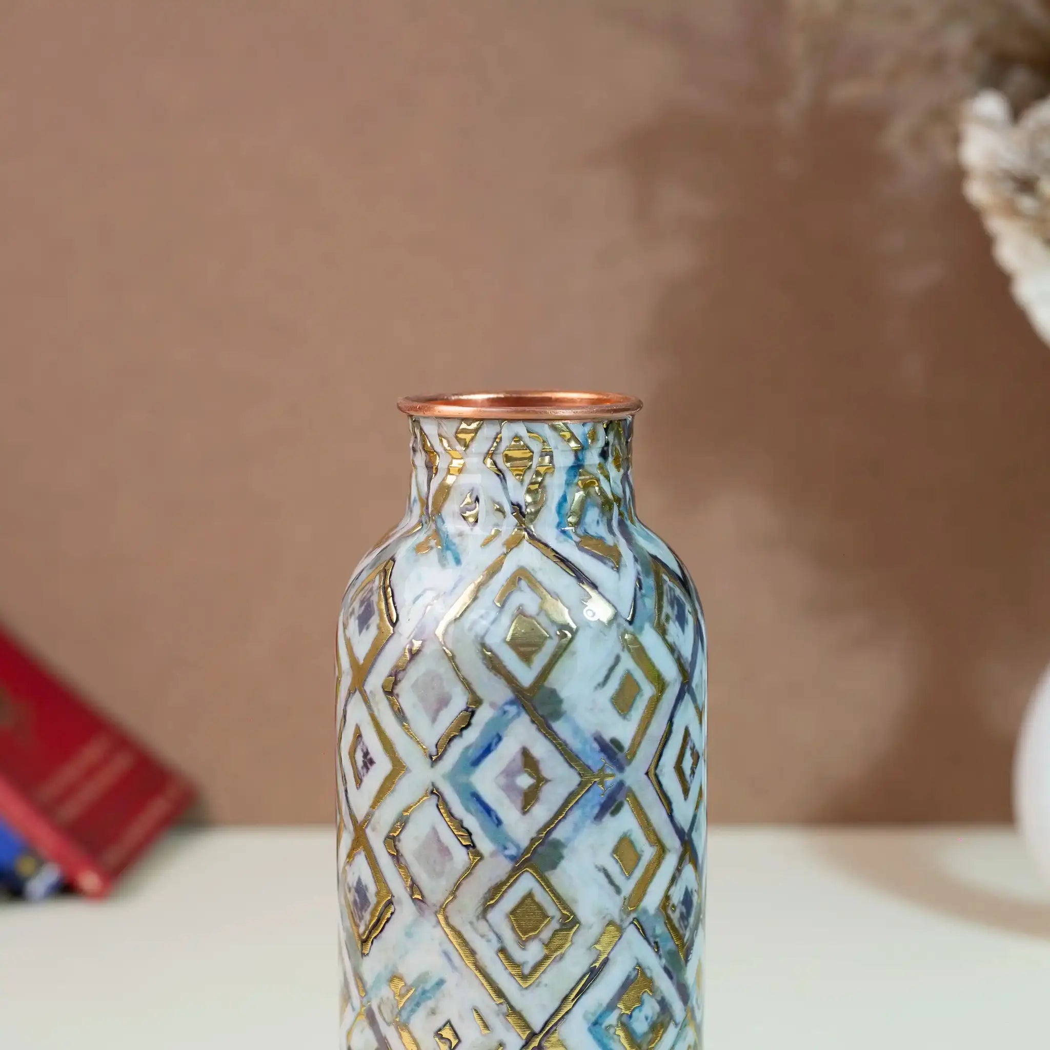 Modern Grey Barfi Geometric Print Copper Bottle, 900 ml