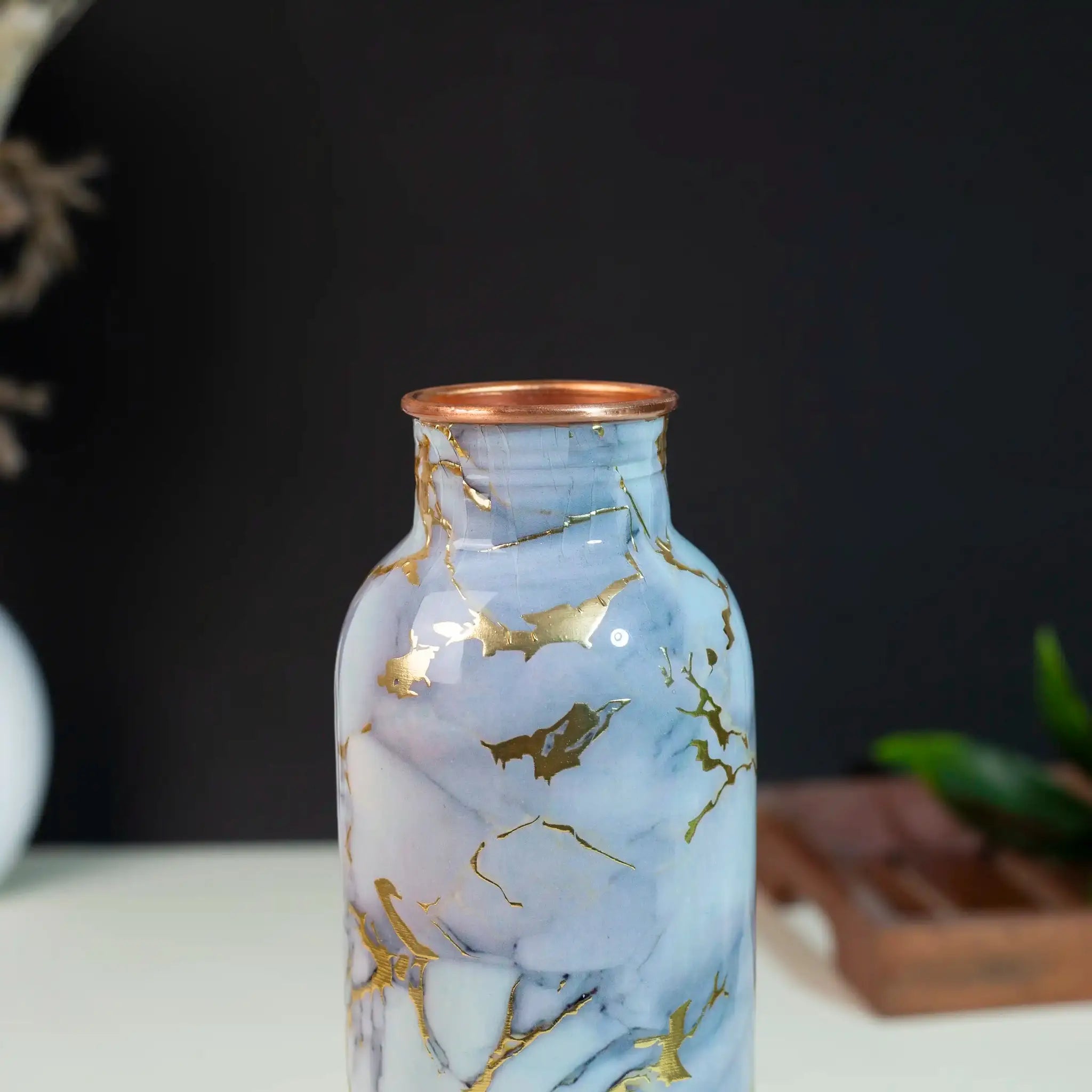 Maroon & Gold Leaf Print Copper Bottle