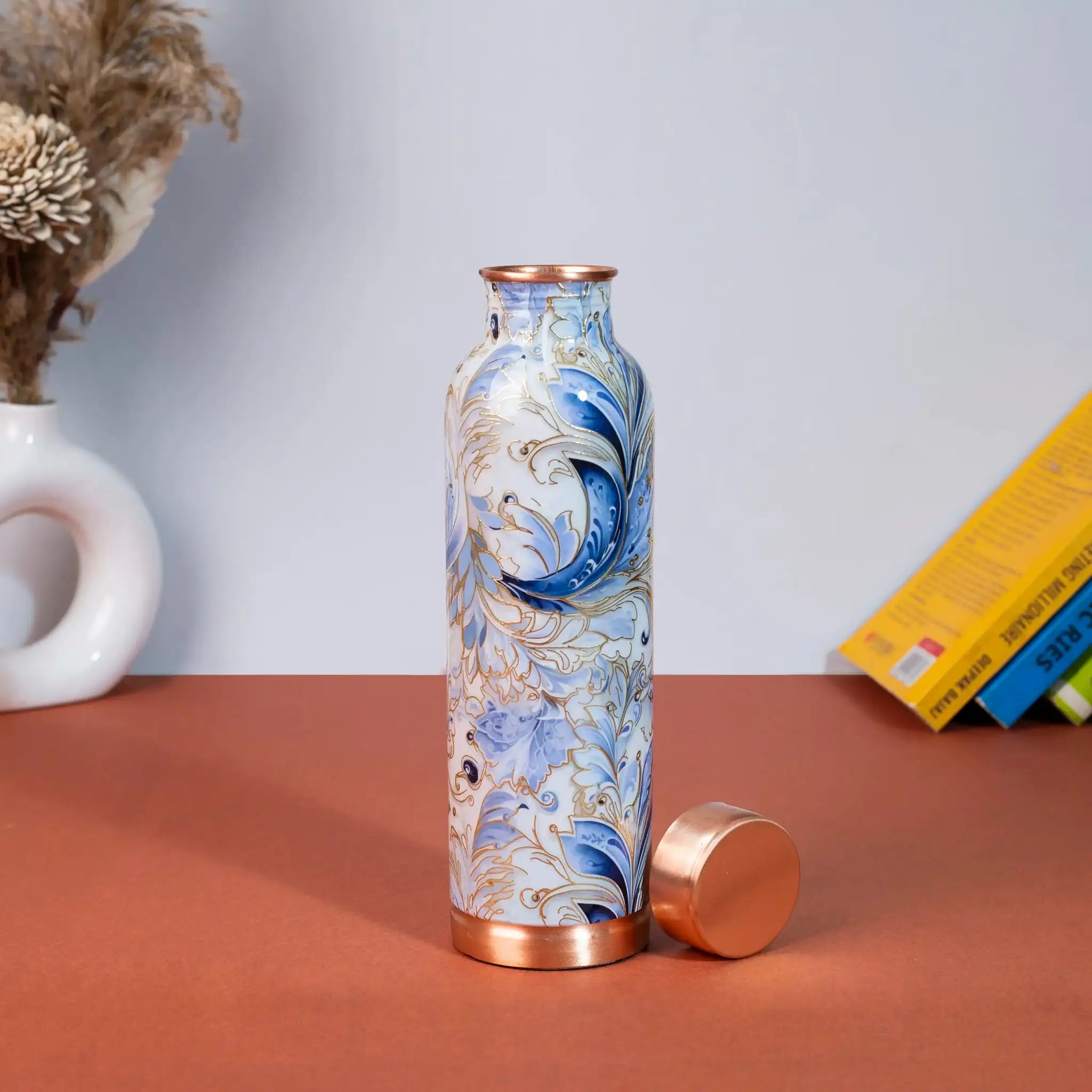 Elegant Grey Blue Marble Print Copper Bottle, 900 ml
