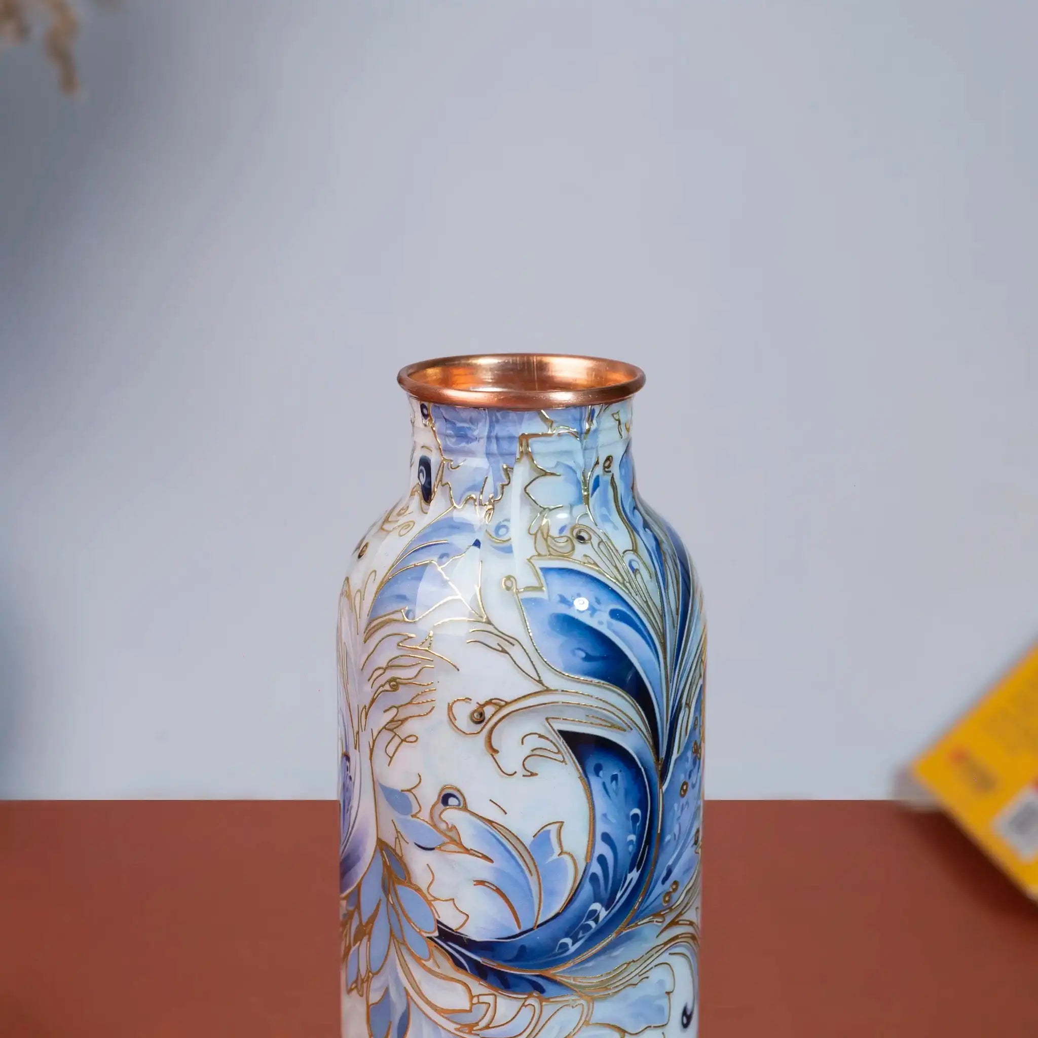 Elegant Grey Blue Marble Print Copper Bottle, 900 ml