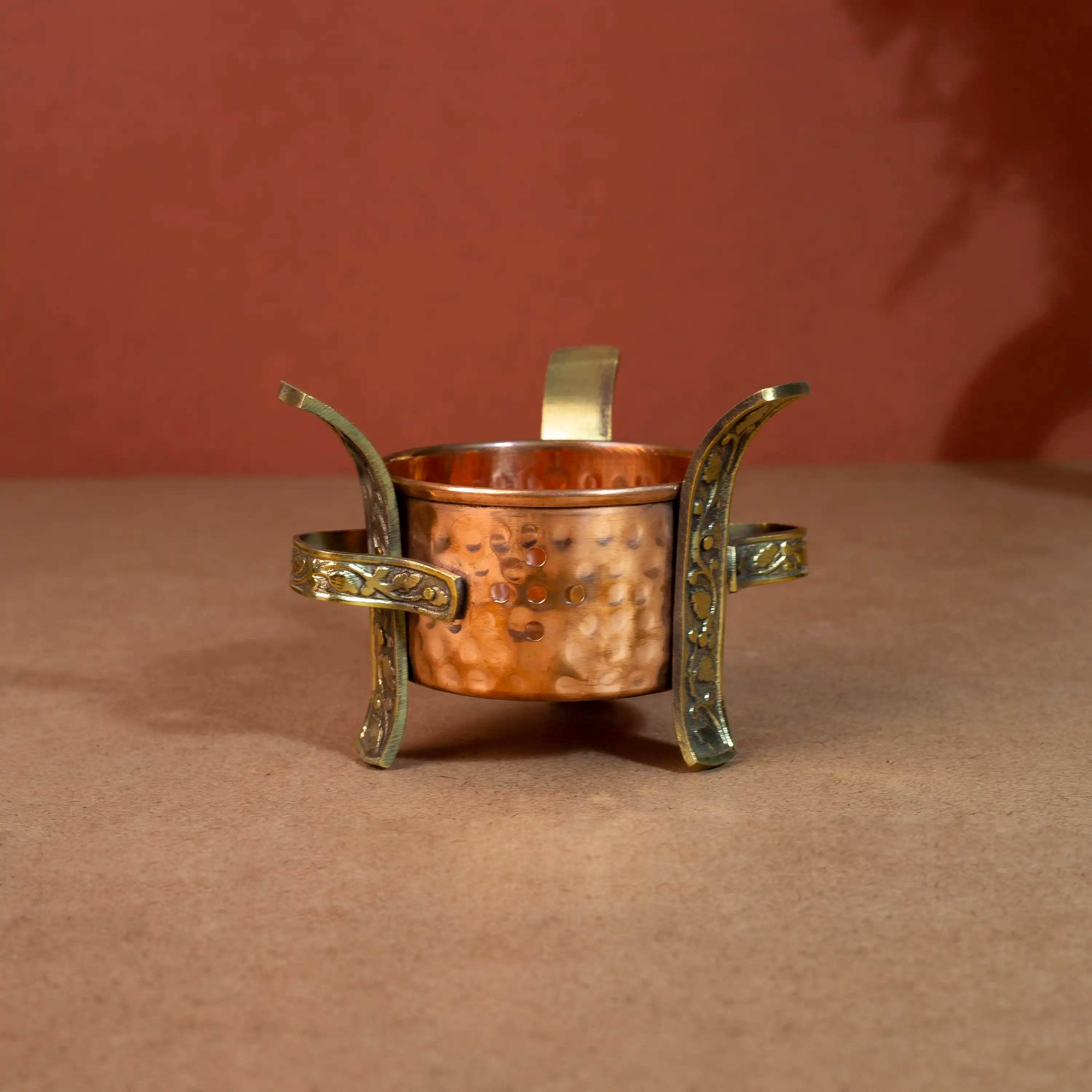 Traditional Copper & Brass Food Warmer (Sighdi/Angithi) Stand