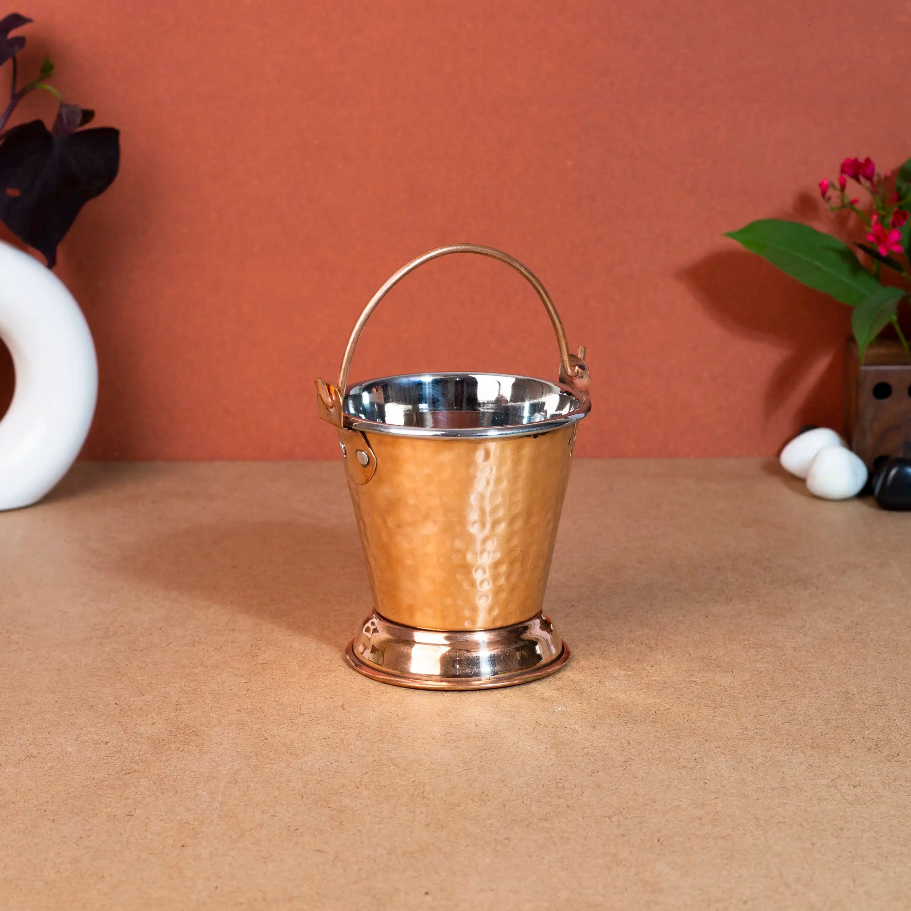 Traditional Steel & Copper Serving Bucket (Balti)
