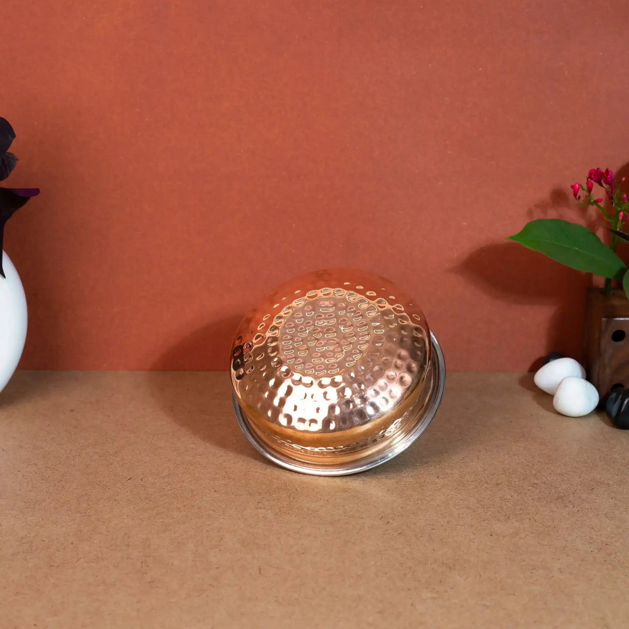 Traditional Hammered Copper & Steel Serving Handi