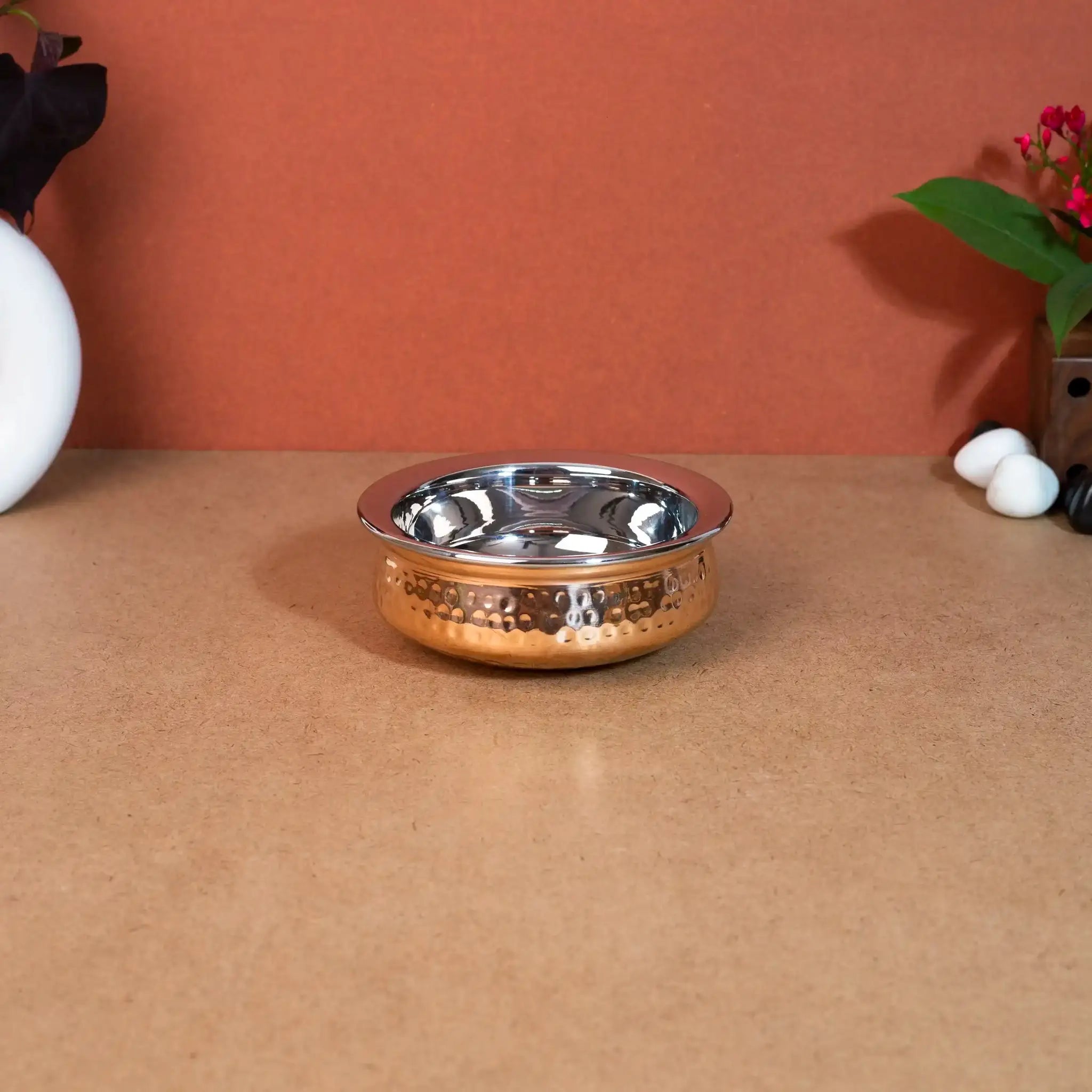 Traditional Hammered Copper & Steel Serving Handi