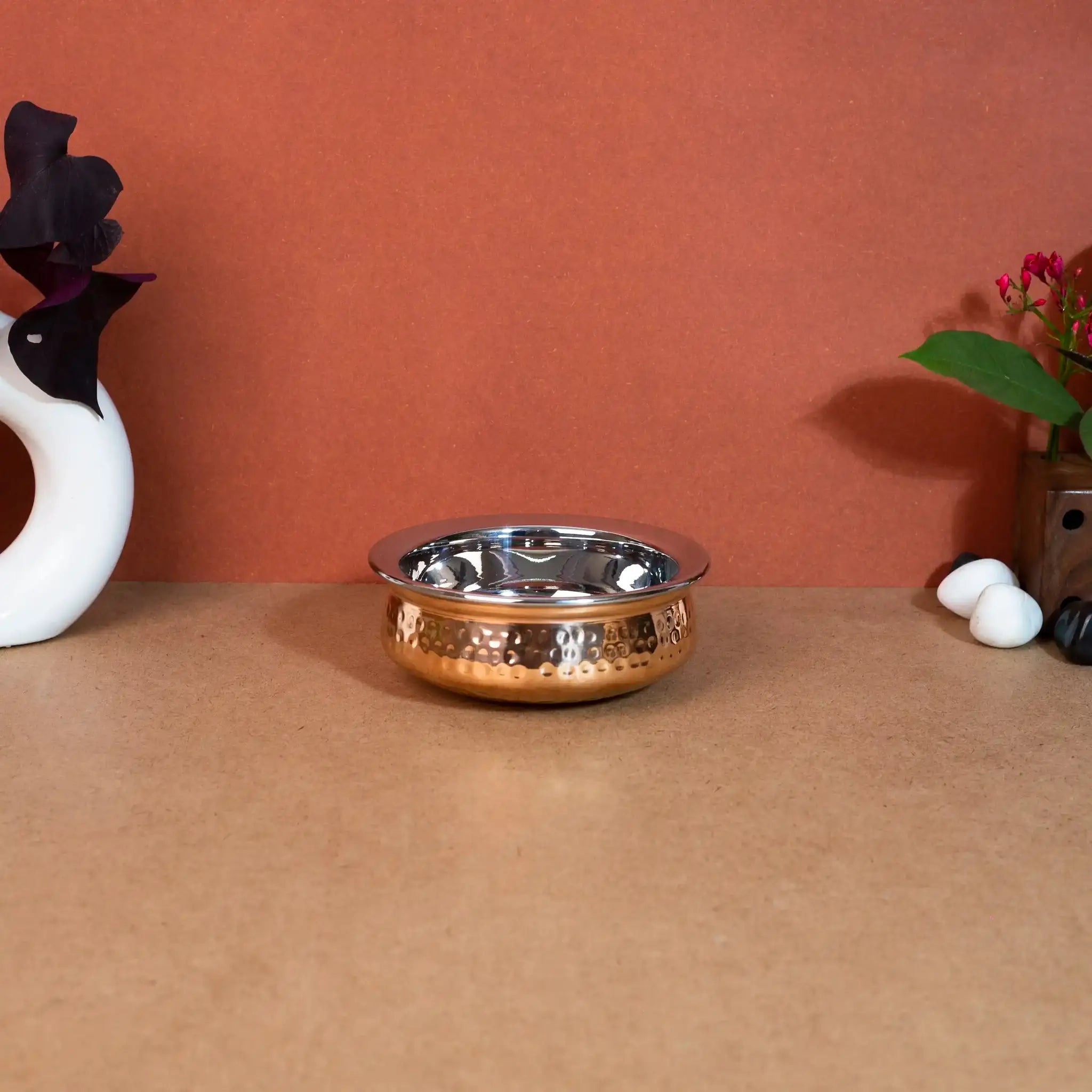 Traditional Hammered Copper & Steel Serving Handi