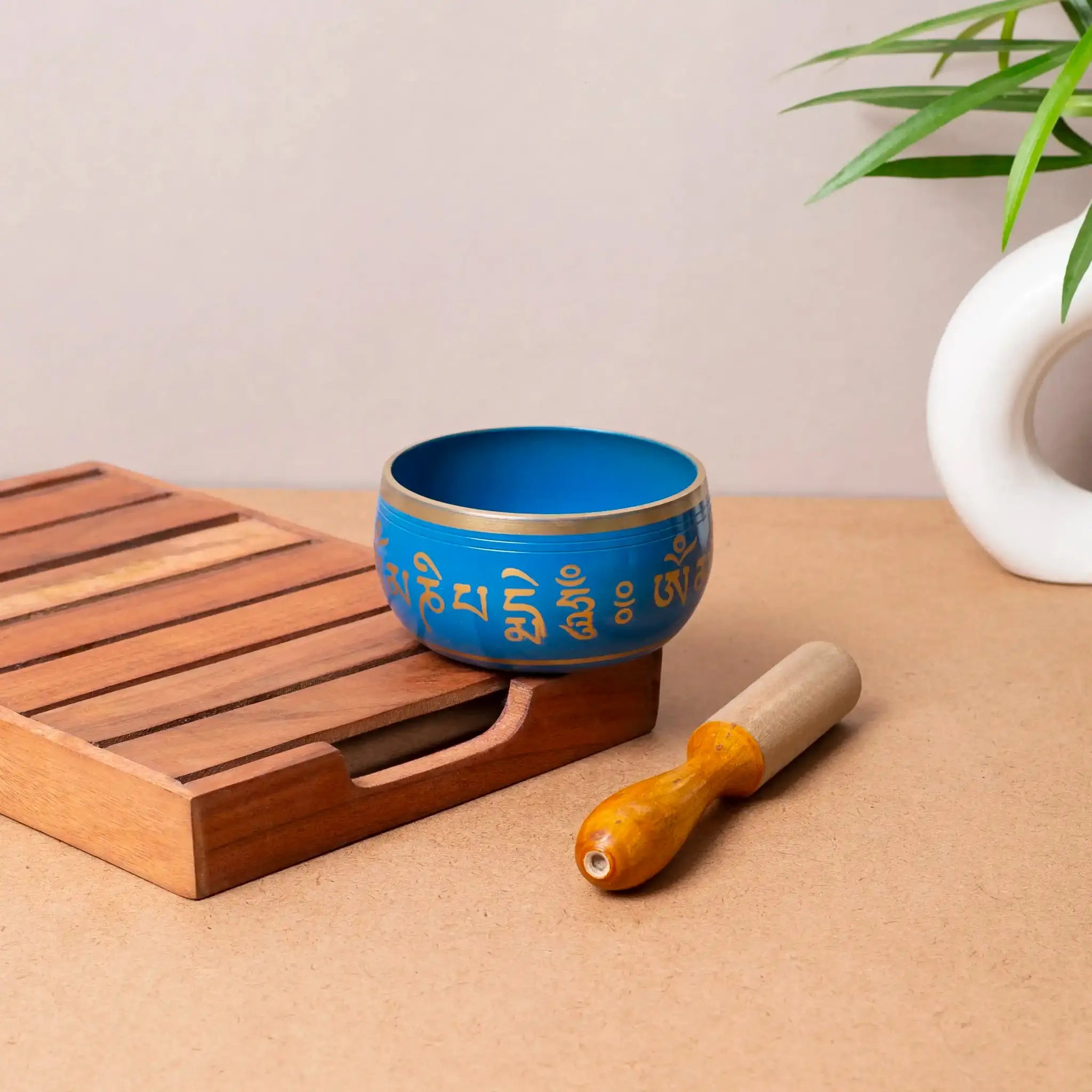 Tibetan Buddhist Blue Singing Bowl Set with Mallet | For Meditation & Sound Healing