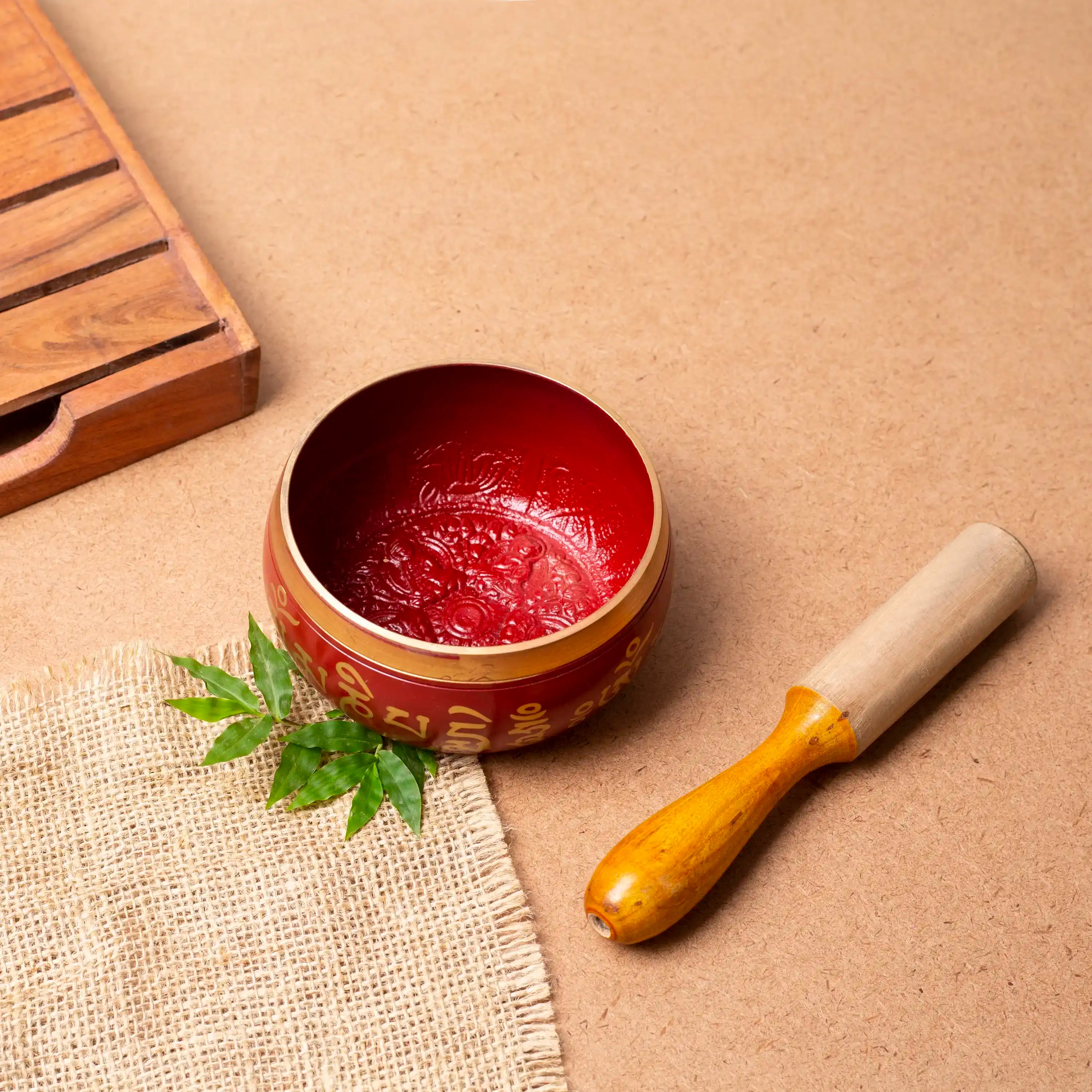 Red Tibetan Singing Bowl Set with Mallet | For Meditation, Healing & Stress Relief