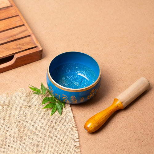 Tibetan Buddhist Blue Singing Bowl Set with Mallet | For Meditation & Sound Healing