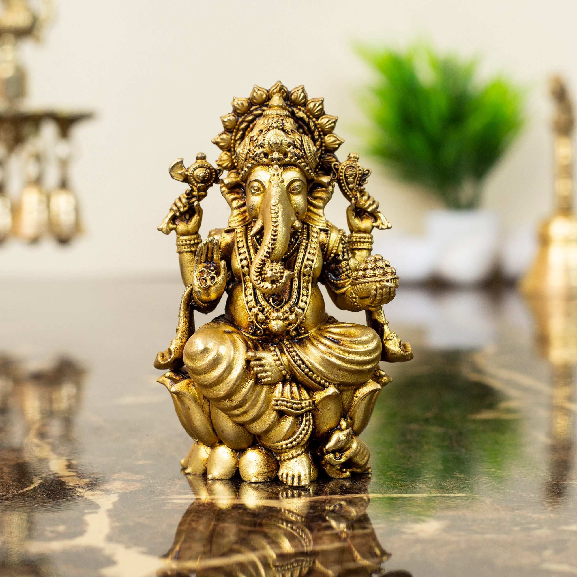 Handcrafted Brass Lord Ganesha Idol on Lotus