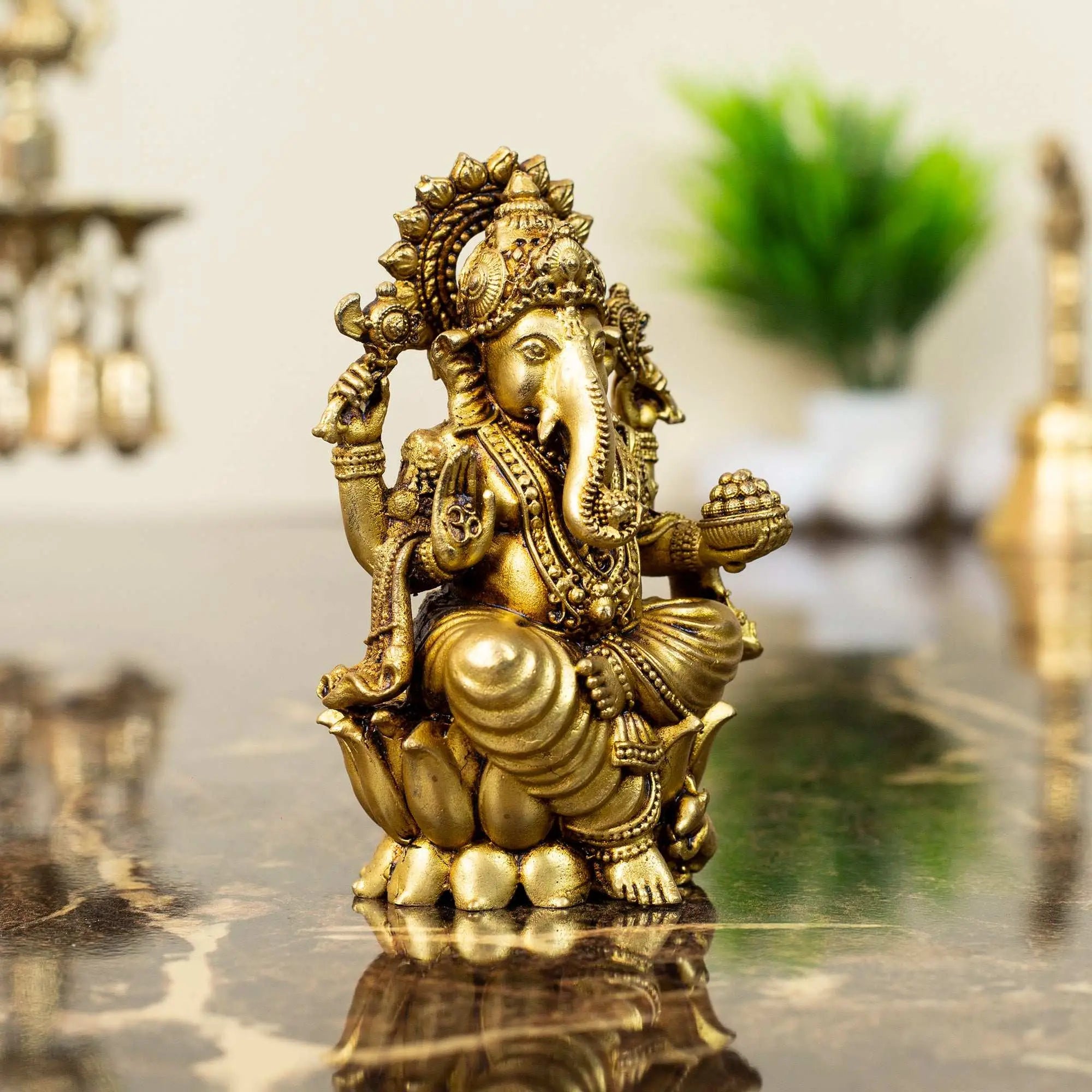 Handcrafted Brass Lord Ganesha Idol on Lotus