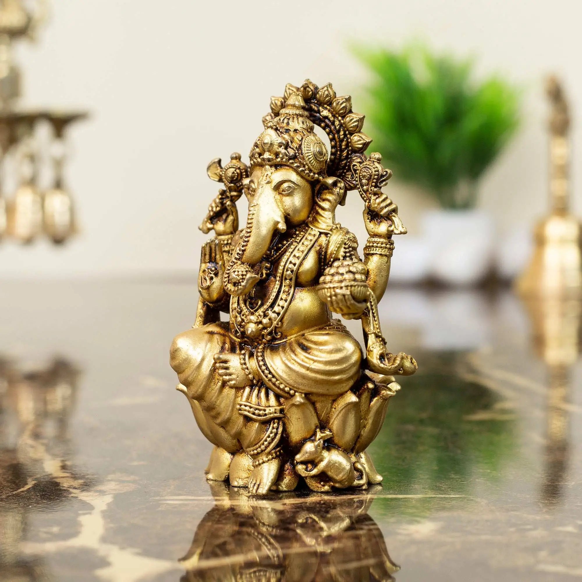Handcrafted Brass Lord Ganesha Idol on Lotus