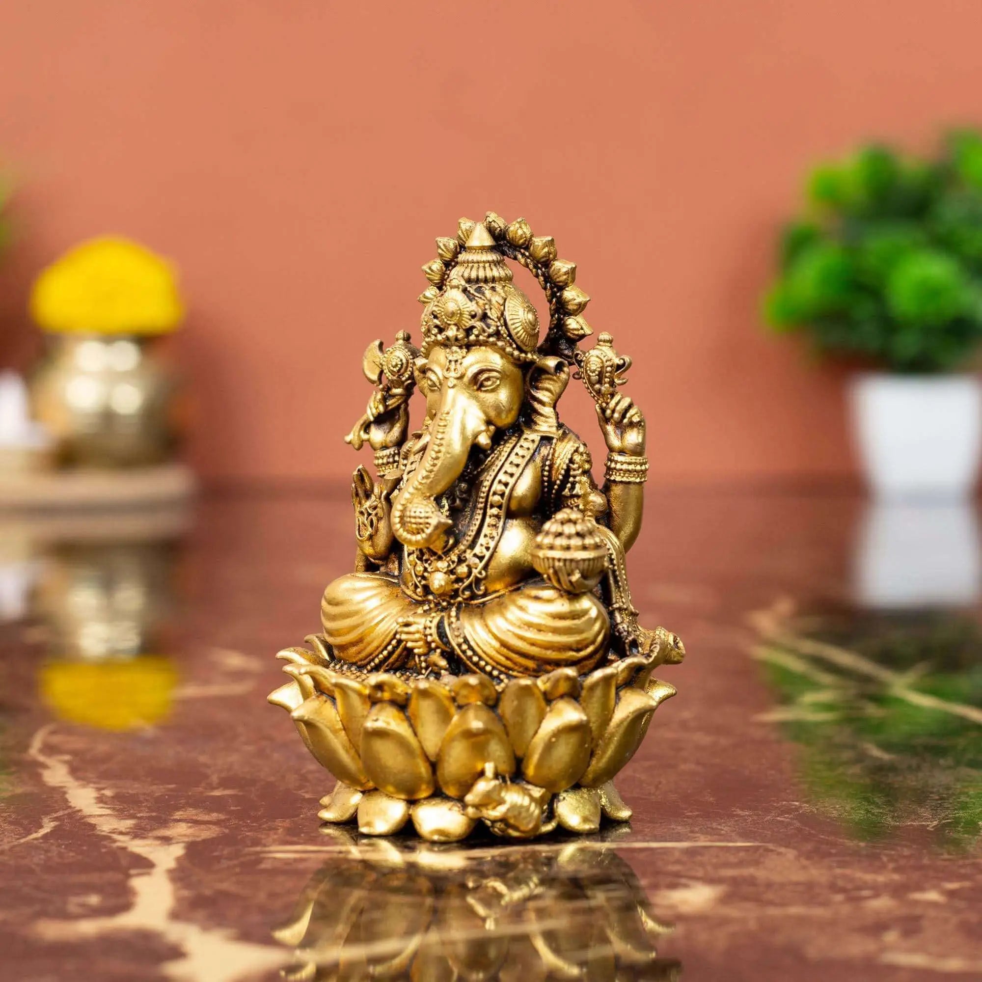 Divine Brass Lord Ganesha on Lotus | For Success & Diwali Puja