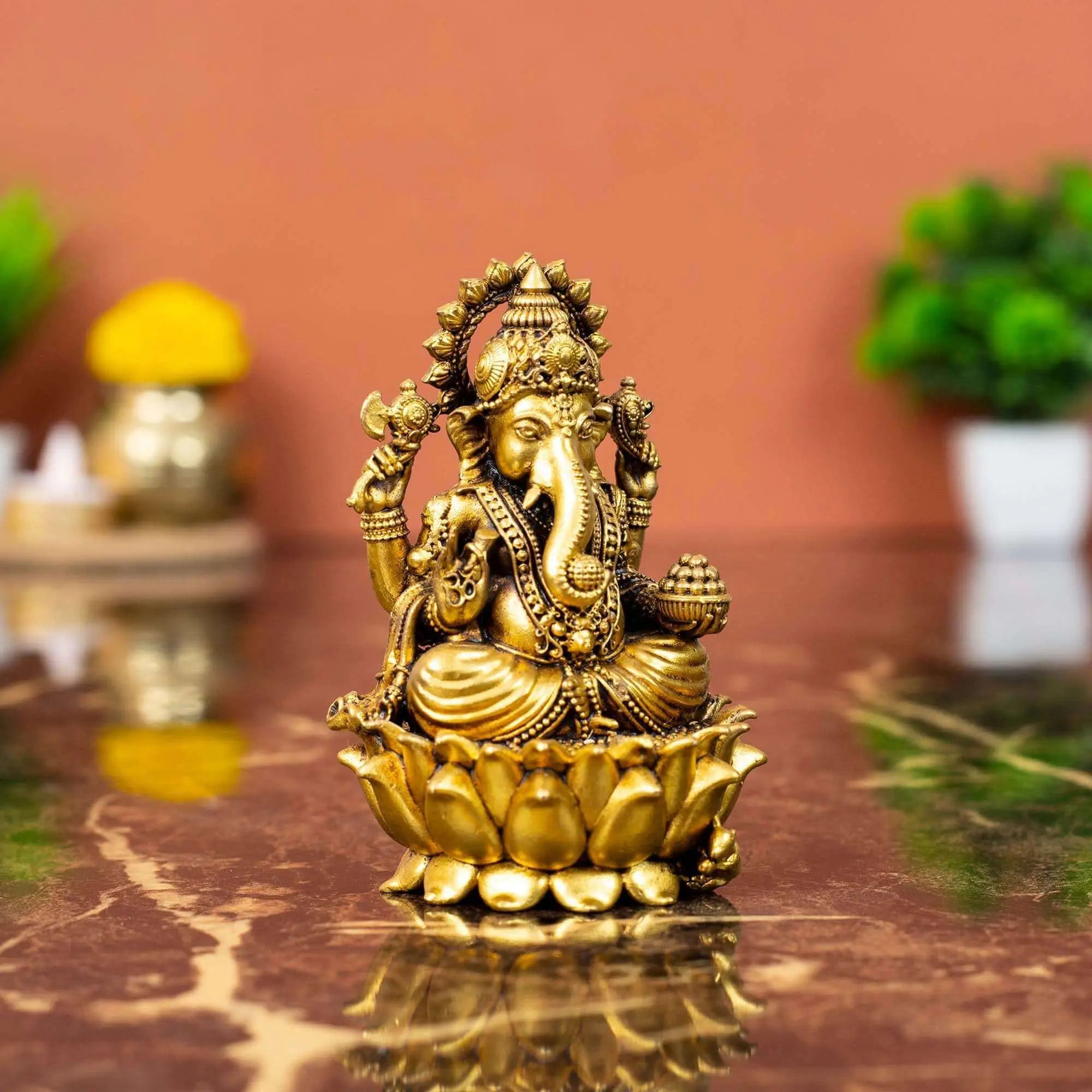 Divine Brass Lord Ganesha on Lotus | For Success & Diwali Puja