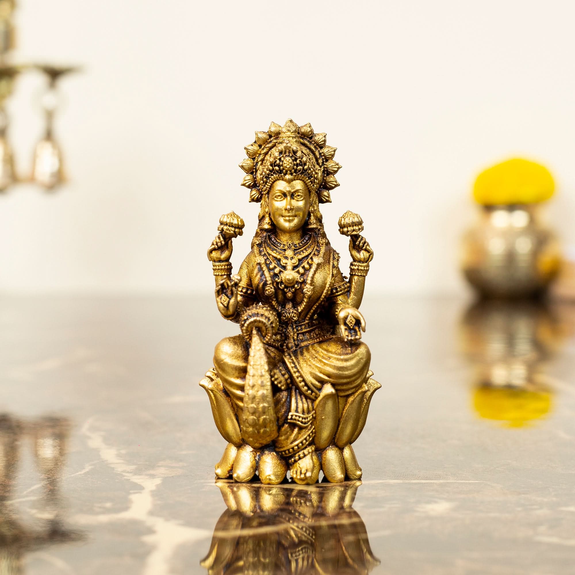 Petite Brass Goddess Lakshmi Idol