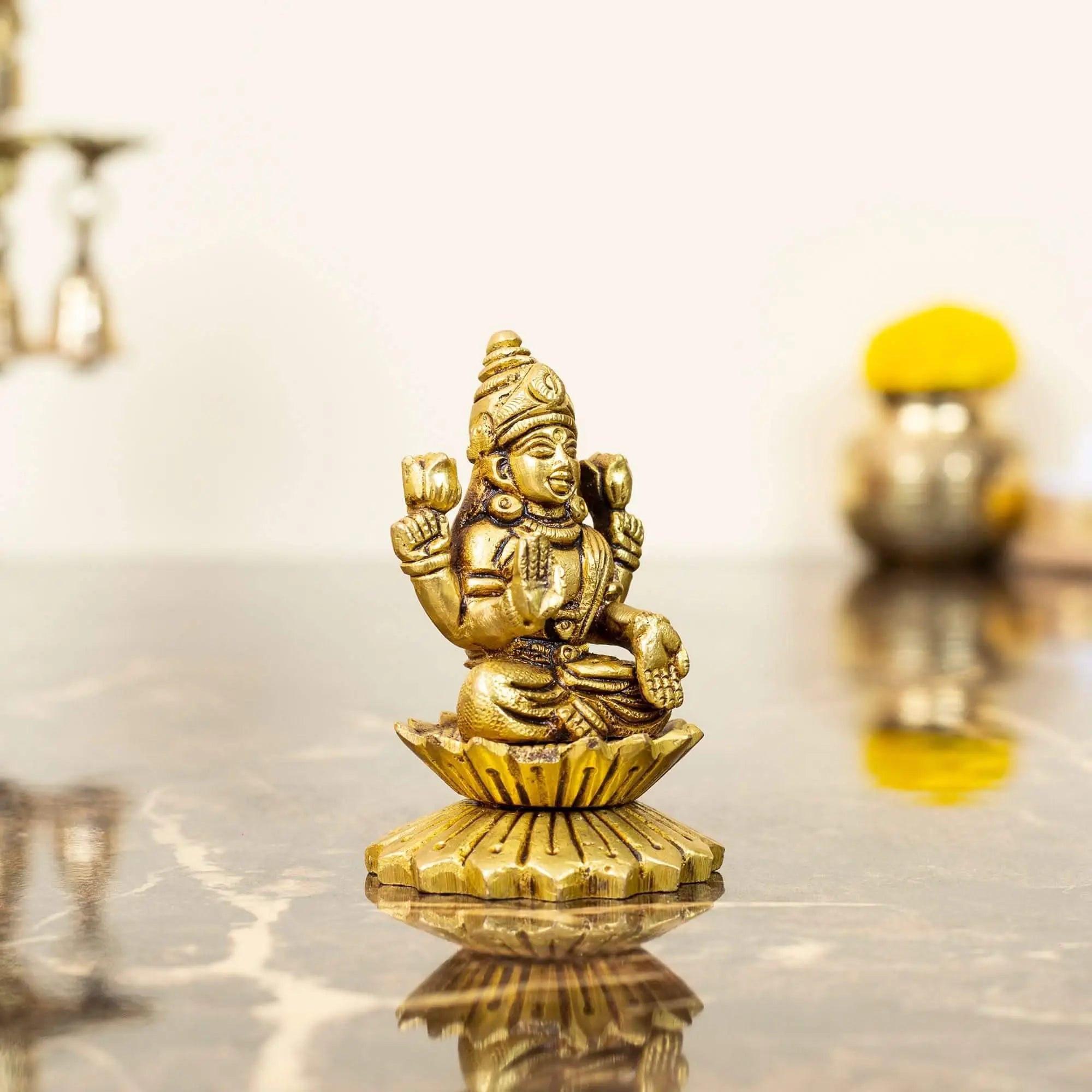 Majestic Brass Goddess Lakshmi Statue on Lotus Pedestal
