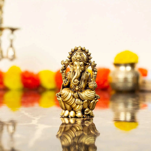Intricately Detailed Brass Ganesha Idol - Pillow Fights