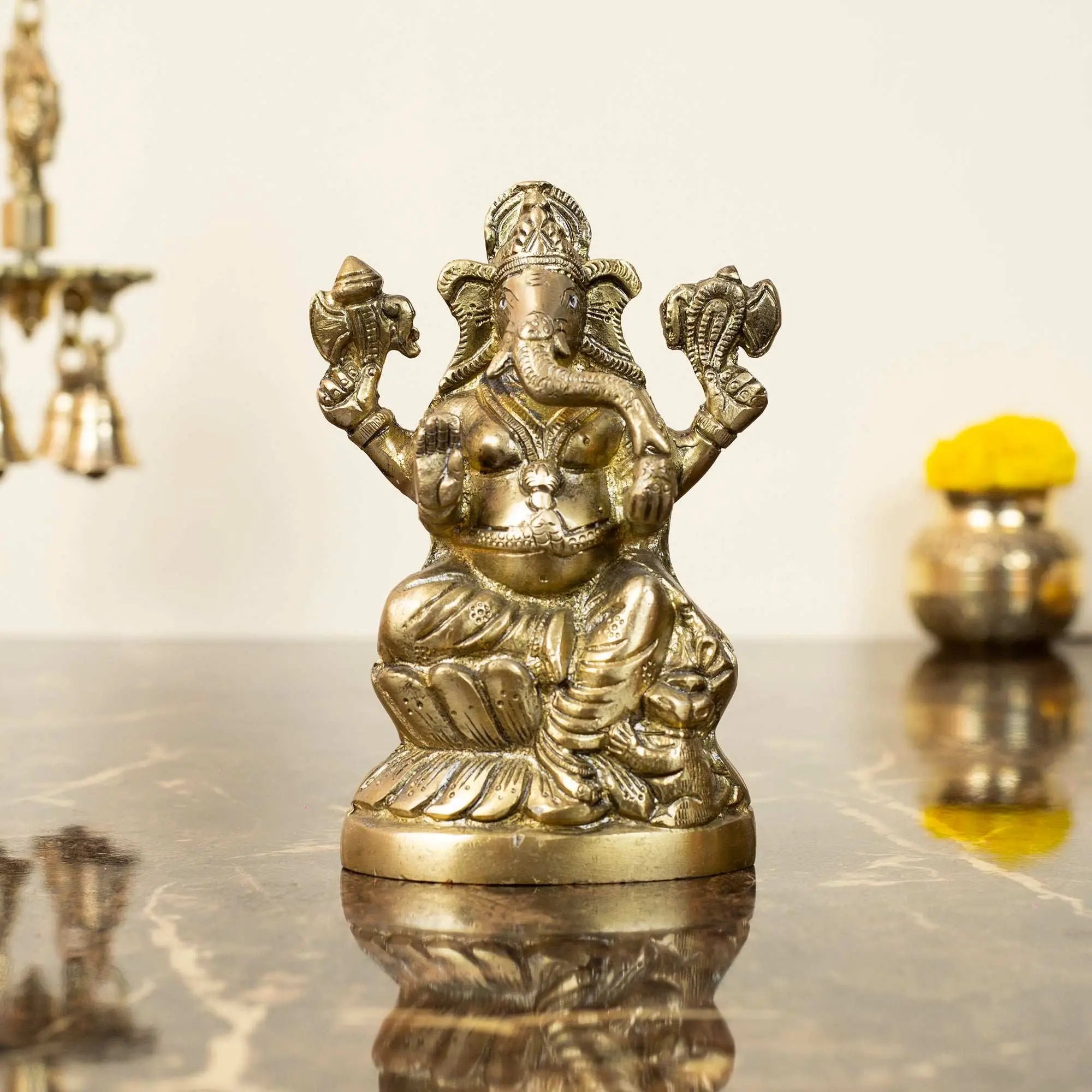 Handcrafted Brass Ganesha Idol on Lotus Base