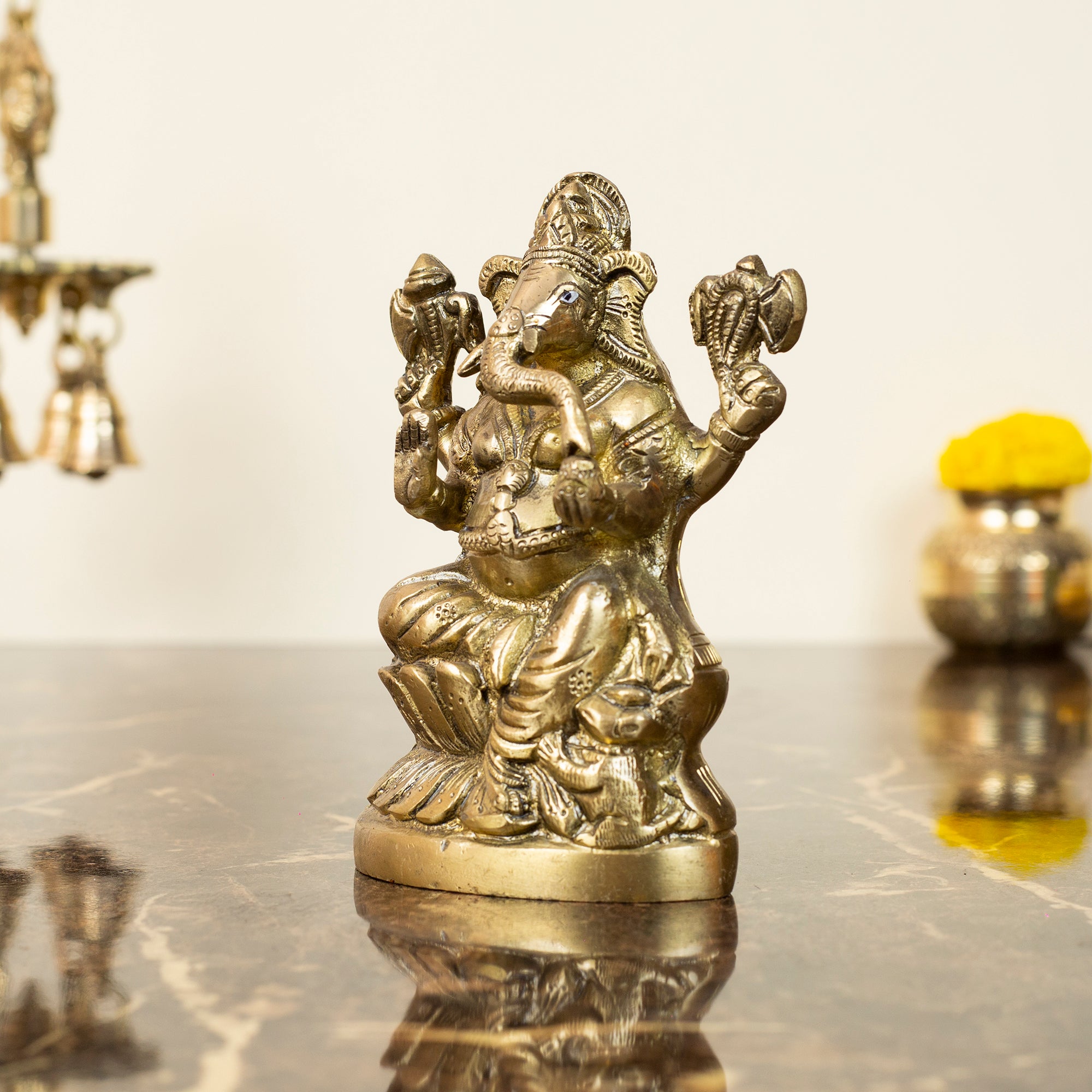 Handcrafted Brass Ganesha Idol on Lotus Base