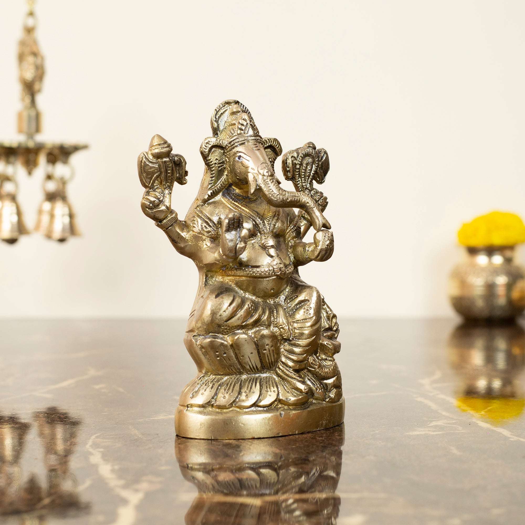Handcrafted Brass Ganesha Idol on Lotus Base