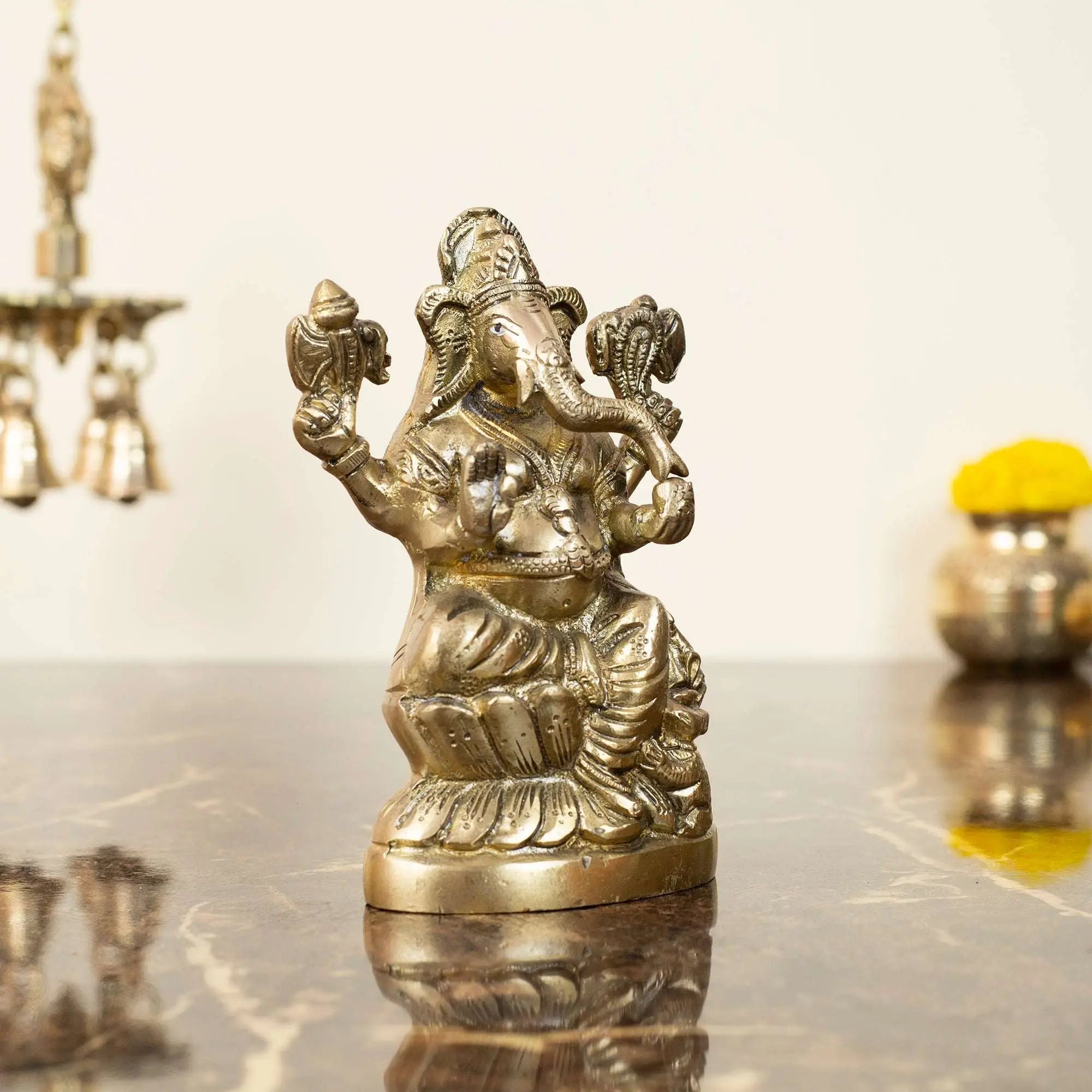 Handcrafted Brass Ganesha Idol on Lotus Base