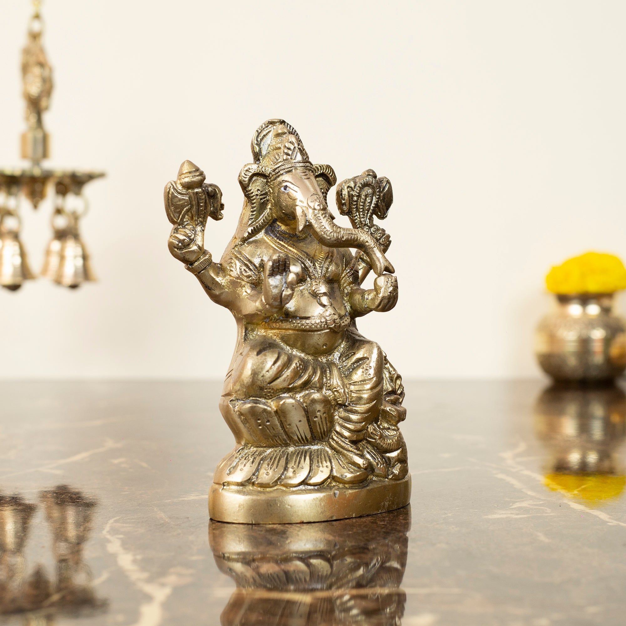 Handcrafted Brass Ganesha Idol on Lotus Base