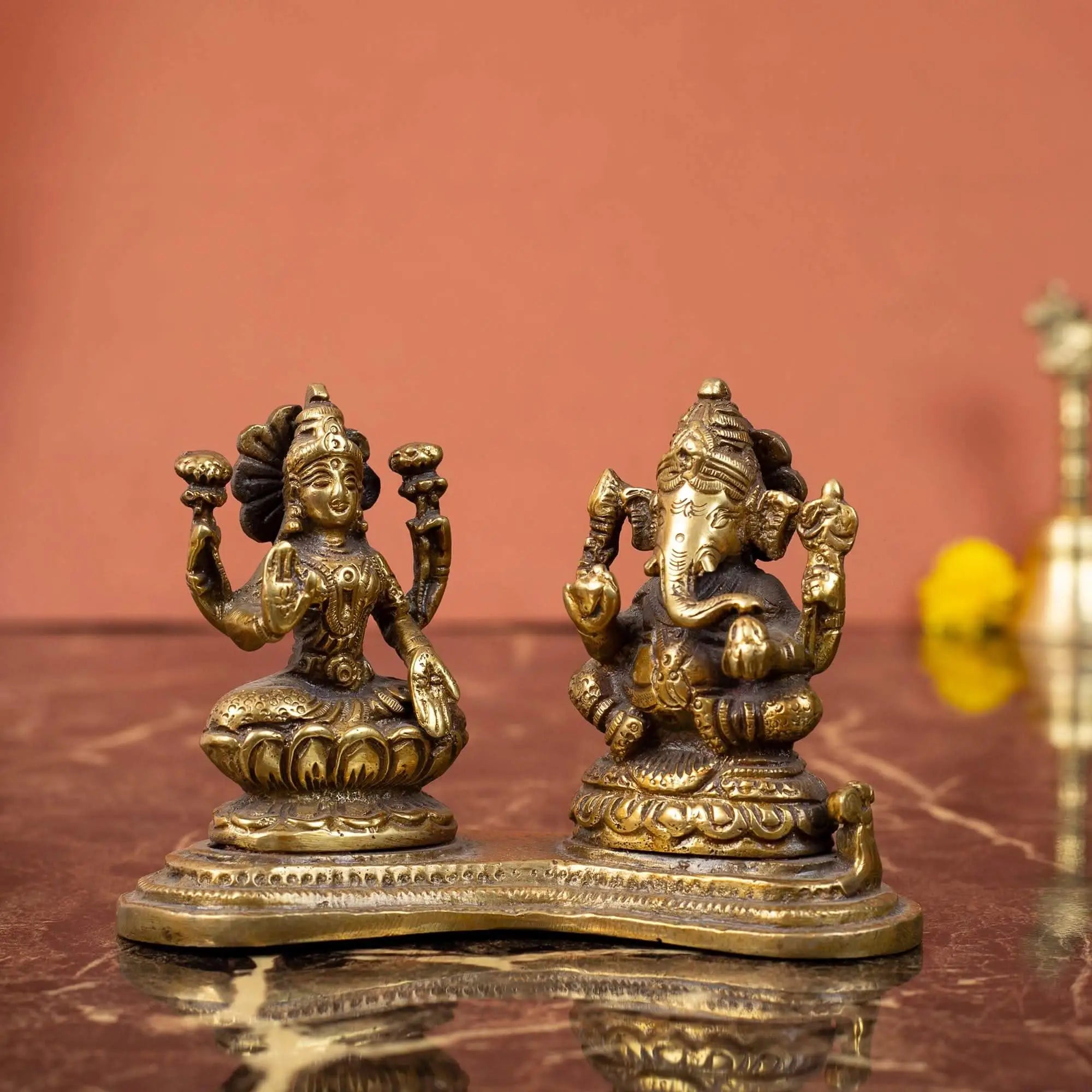 Grand Brass Lakshmi Ganesha Idol on Ornate Base