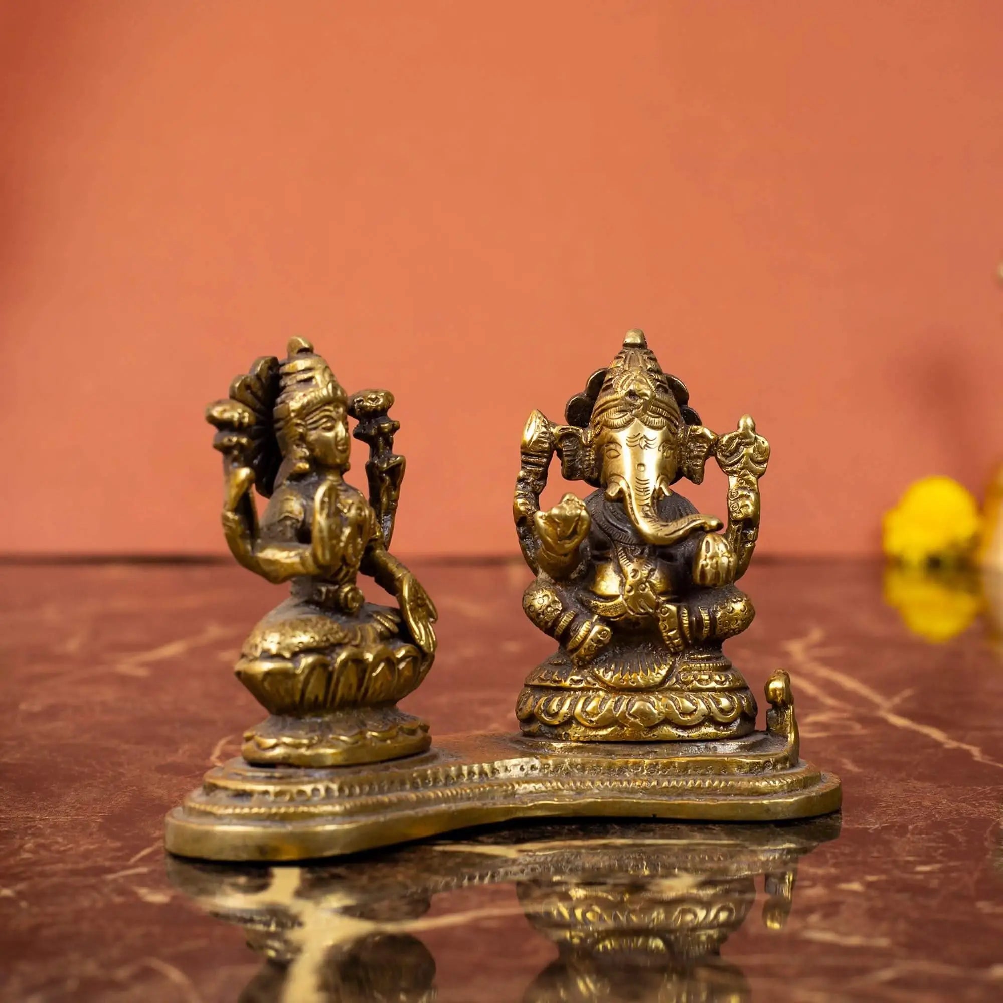 Grand Brass Lakshmi Ganesha Idol on Ornate Base