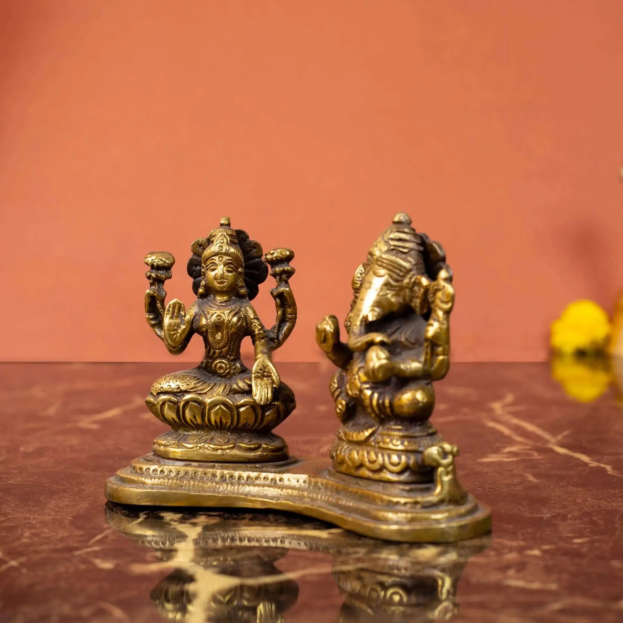 Grand Brass Lakshmi Ganesha Idol on Ornate Base