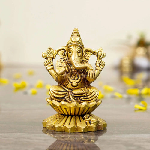 Solid Brass Lord Ganesha on Lotus | Heavyweight Idol for Diwali Puja - Pillow Fights