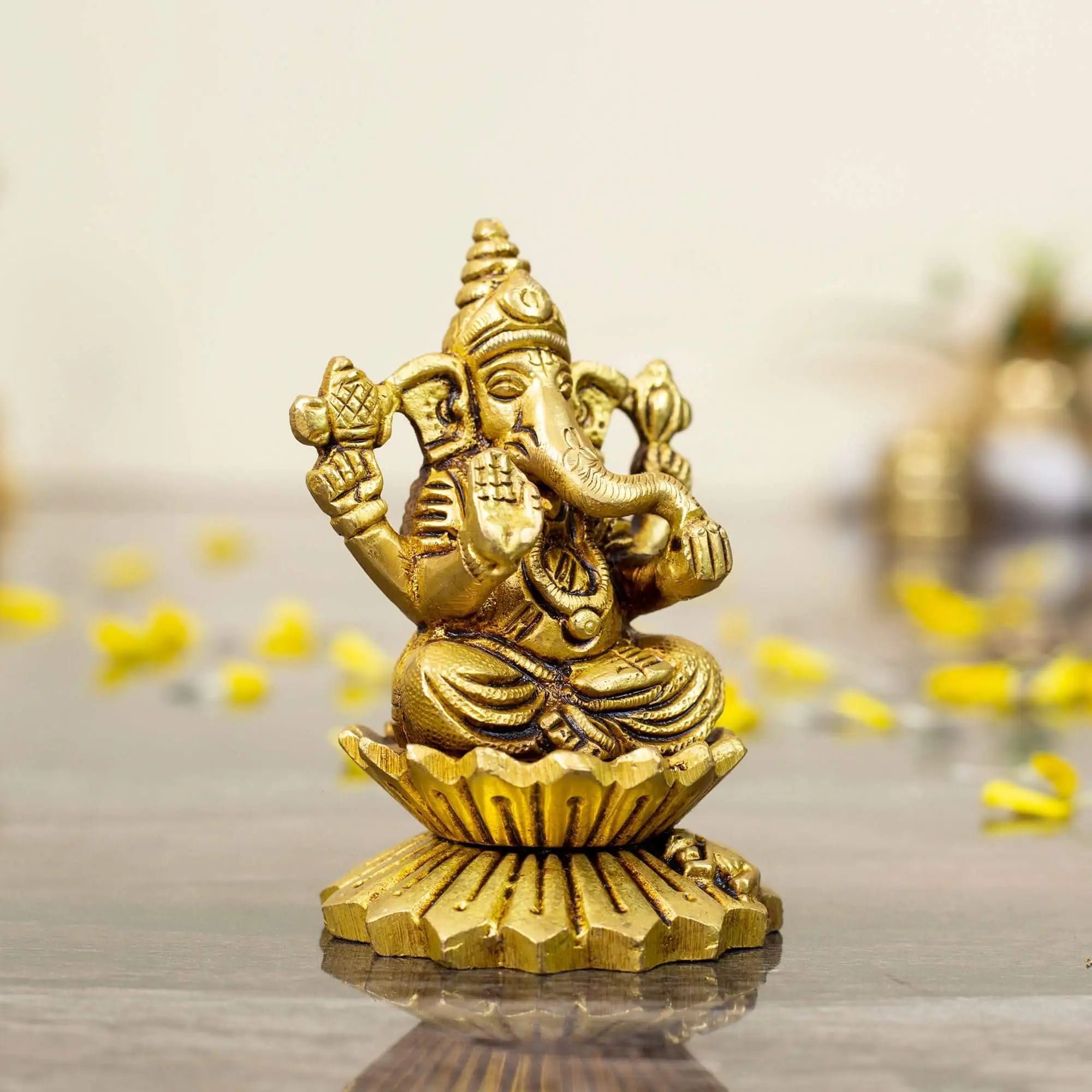 Solid Brass Lord Ganesha on Lotus | Heavyweight Idol for Diwali Puja