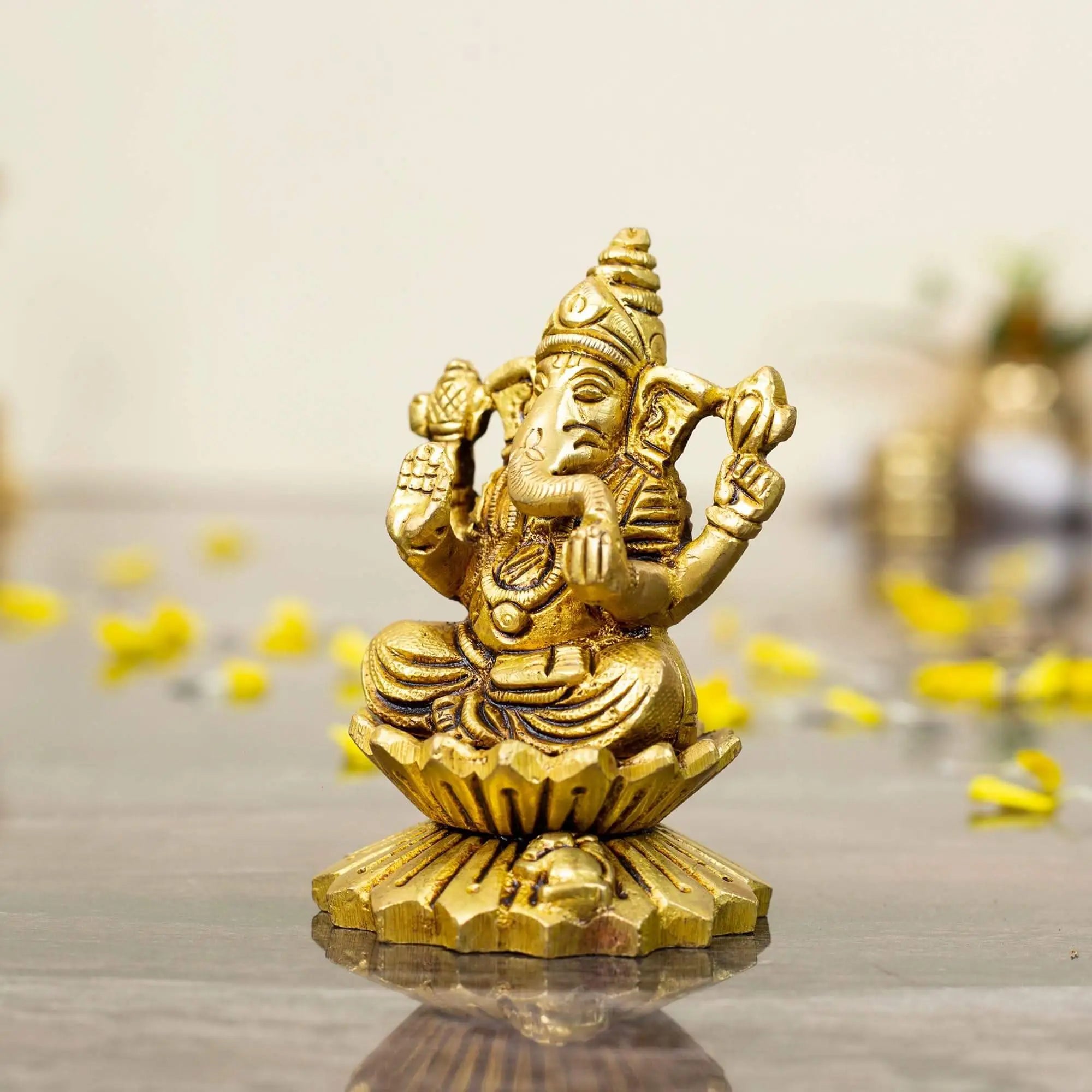 Solid Brass Lord Ganesha on Lotus | Heavyweight Idol for Diwali Puja