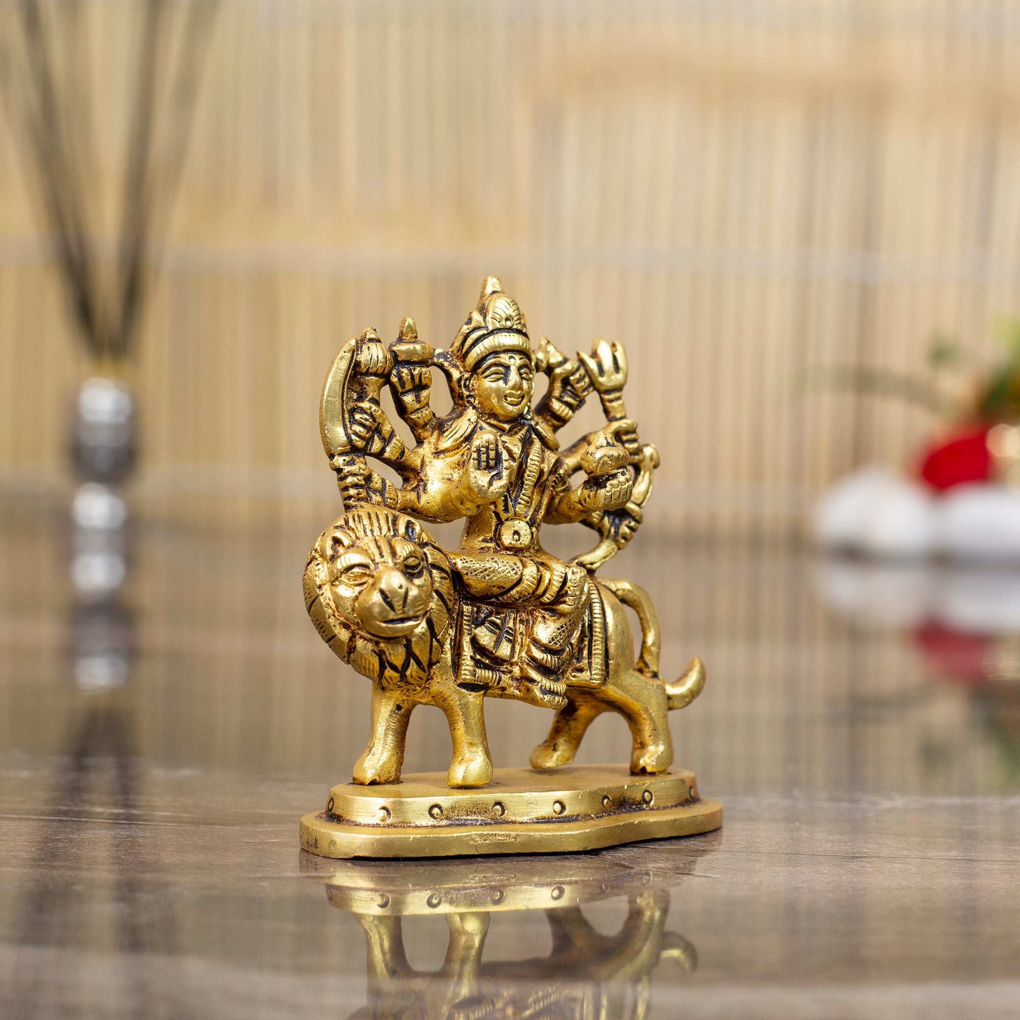Powerful Brass Goddess Durga Idol on Lion