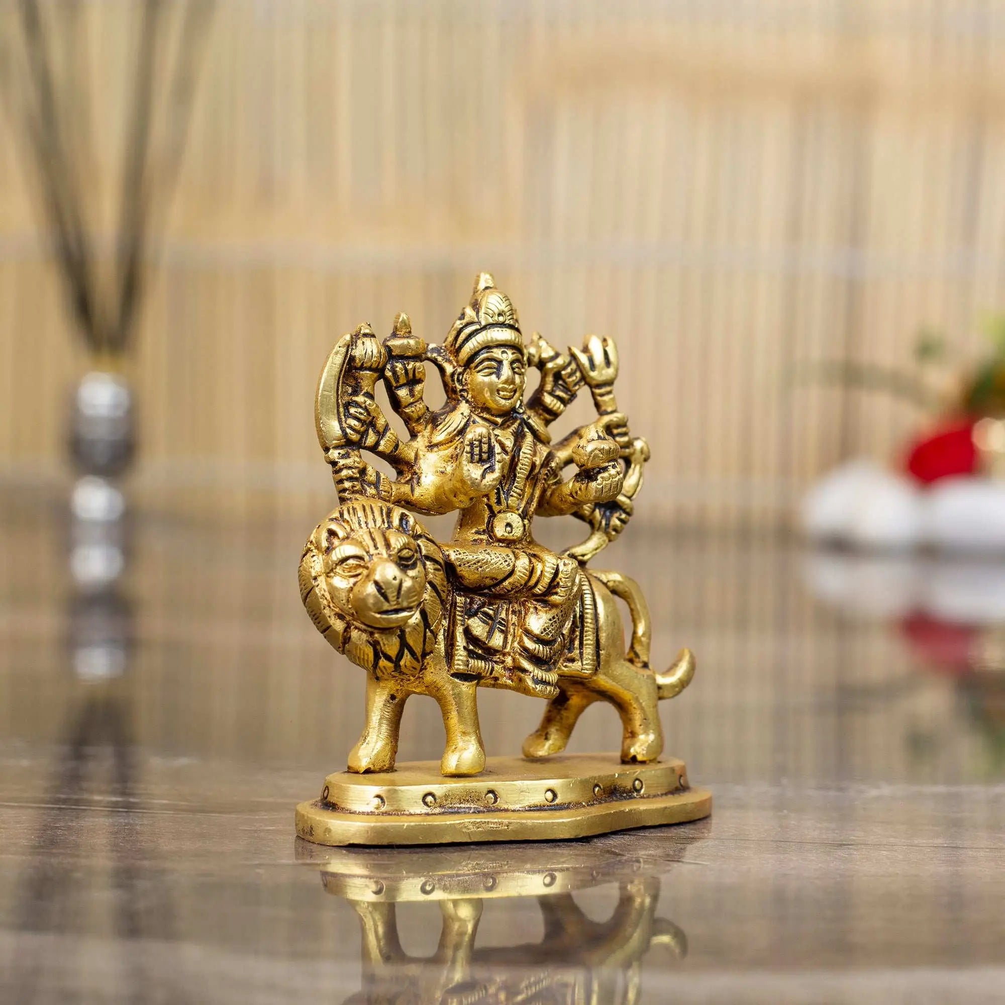Powerful Brass Goddess Durga Idol on Lion