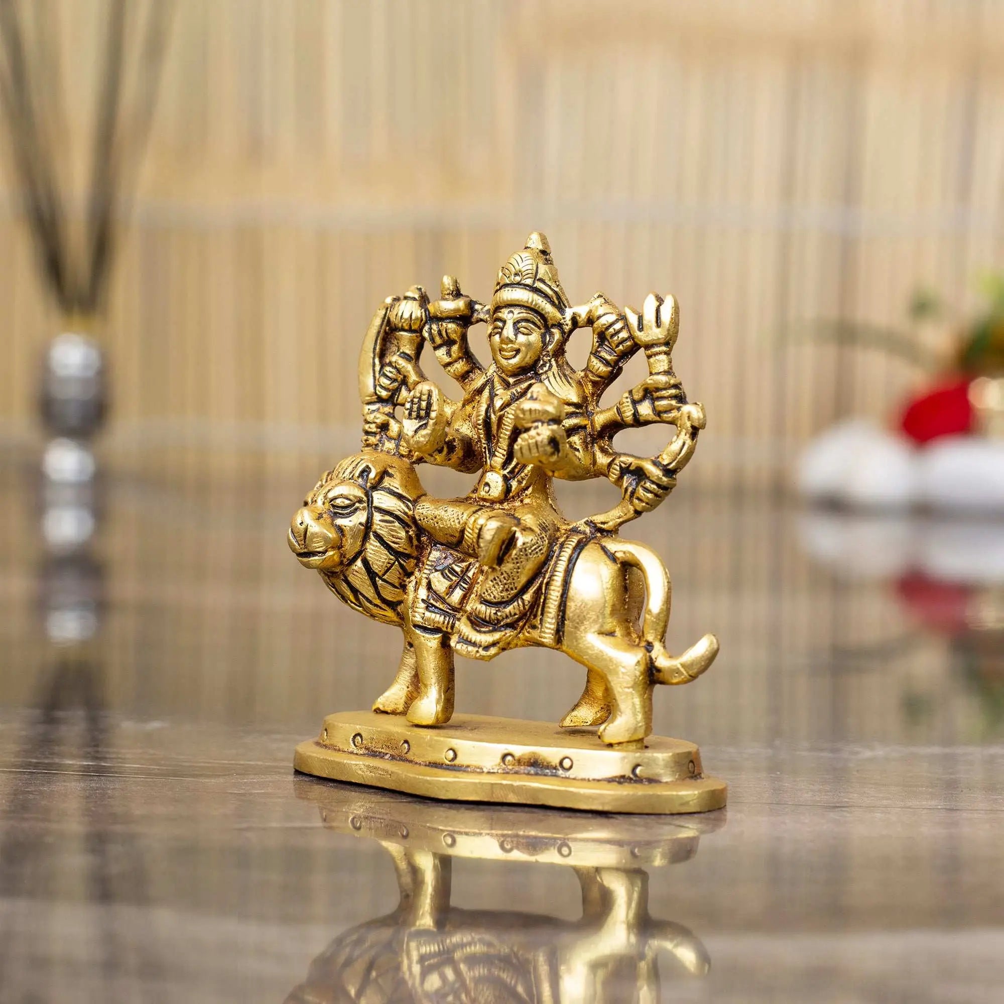 Powerful Brass Goddess Durga Idol on Lion