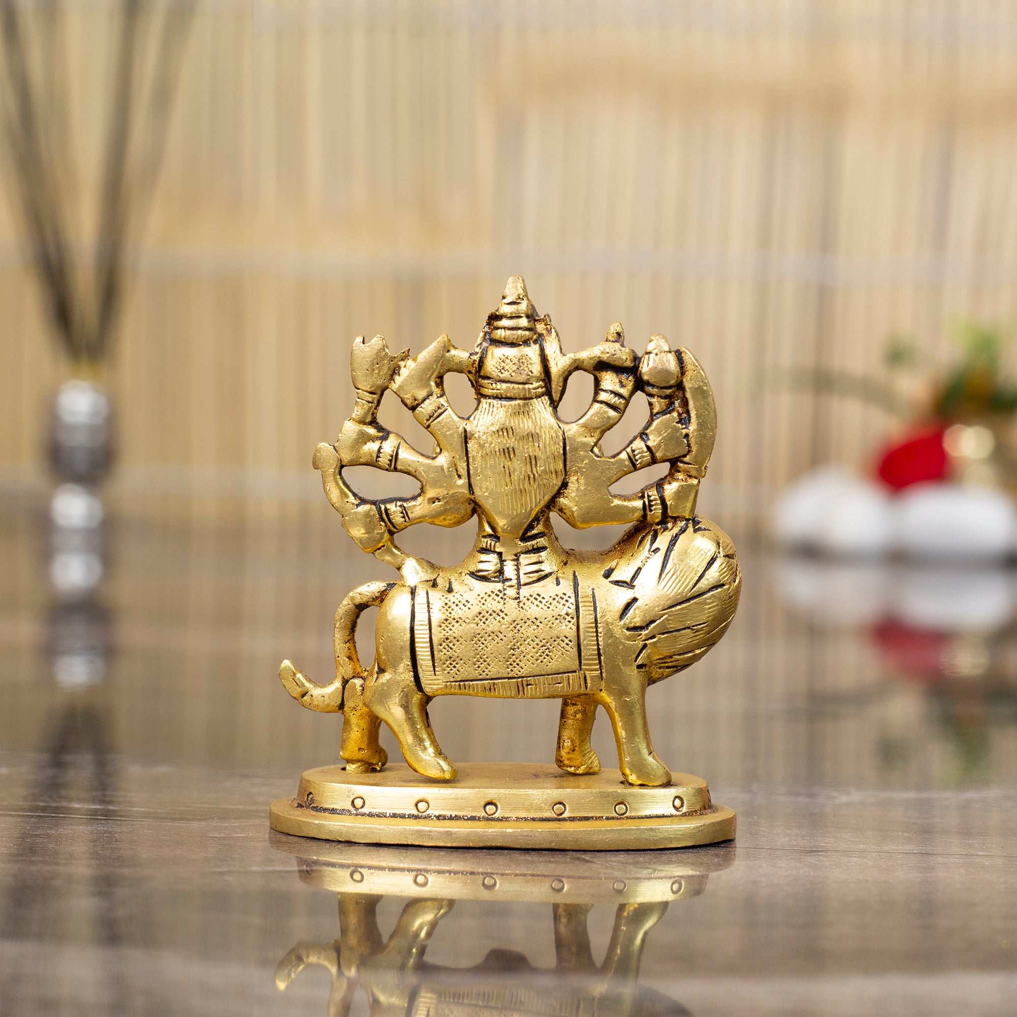 Powerful Brass Goddess Durga Idol on Lion