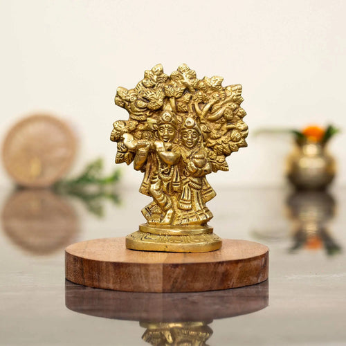 Enchanting Brass Radha Krishna Under Wish-Fulfilling Tree | Symbol of Harmony